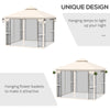 Outsunny 10' x 10' Outdoor Patio Gazebo Canopy with Double Tier Roof, Removable Mesh Curtains, Display Shelves, Top Hooks, Cream