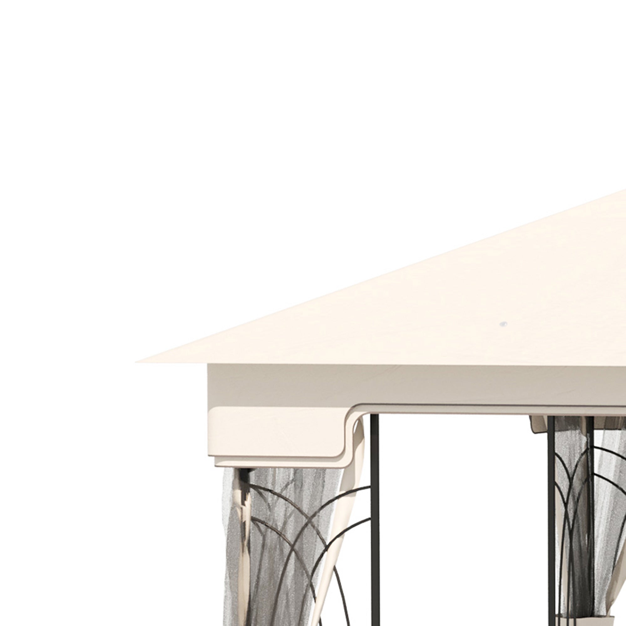 Outsunny 10' x 10' Outdoor Patio Gazebo Canopy with Double Tier Roof, Removable Mesh Curtains, Display Shelves, Top Hooks, Cream