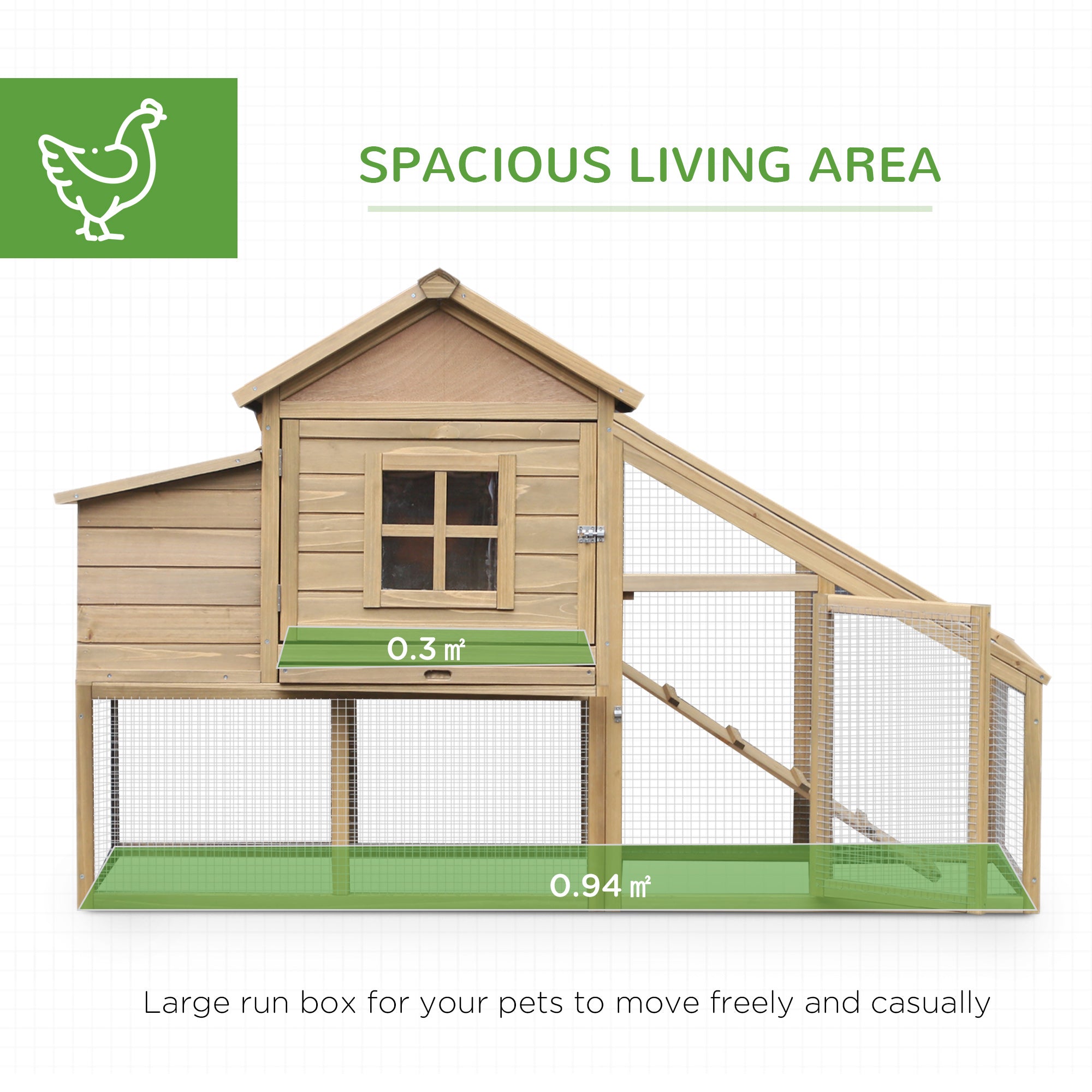 PawHut Chicken Coop, Rabbit Hutch, Hen House, Wooden Poultry Habitat with Outdoor Run, Nesting Box, Slide Out Tray, Lockable Doors, Ramp, Window, 176 x 66 x 110cm, Natural
