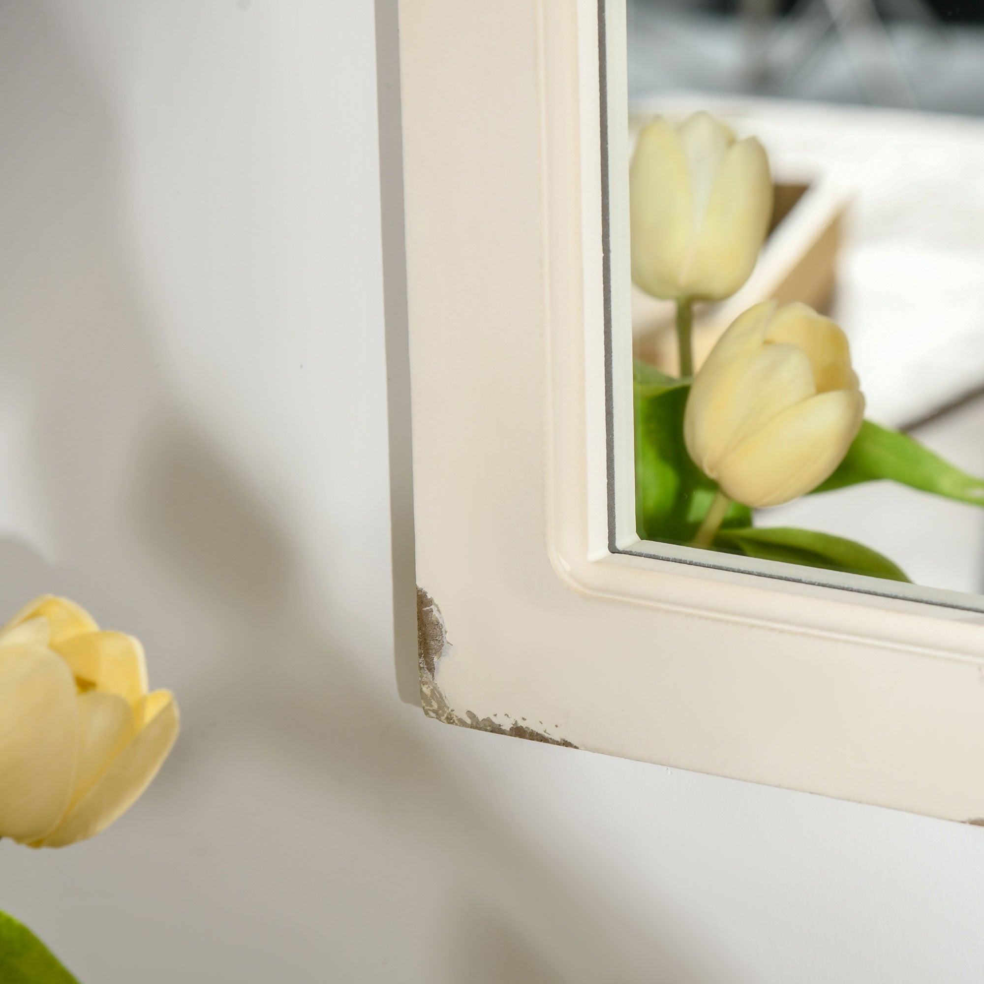 HOMCOM 43x27.5 inch Decorative Wall Mirror, Arch Windowpane Mirror for Wall in Living Room, Bedroom, Rustic White