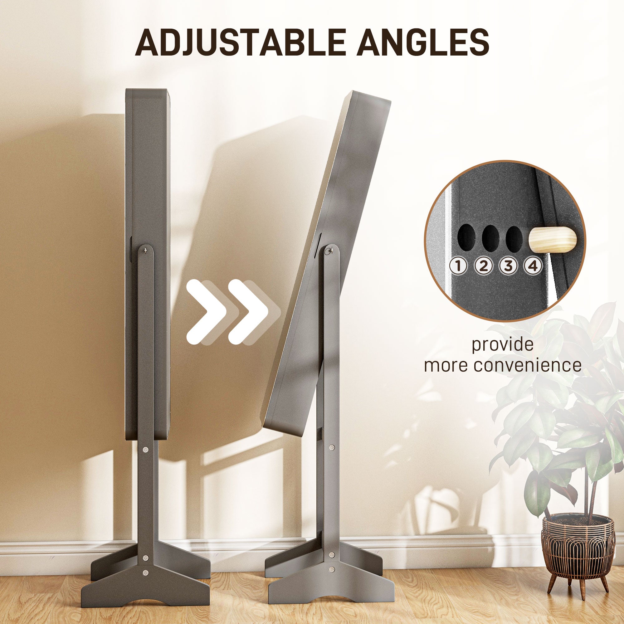 HOMCOM Freestanding Mirrored Jewelry Cabinet, LED Lighted Jewelry Armoire, Storage Organizer with Stand, Angle Adjustable, Grey