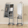 HOMCOM Freestanding Mirrored Jewelry Cabinet, LED Lighted Jewelry Armoire, Storage Organizer with Stand, Angle Adjustable, Grey