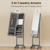 HOMCOM Freestanding Mirrored Jewelry Cabinet, LED Lighted Jewelry Armoire, Storage Organizer with Stand, Angle Adjustable, Grey