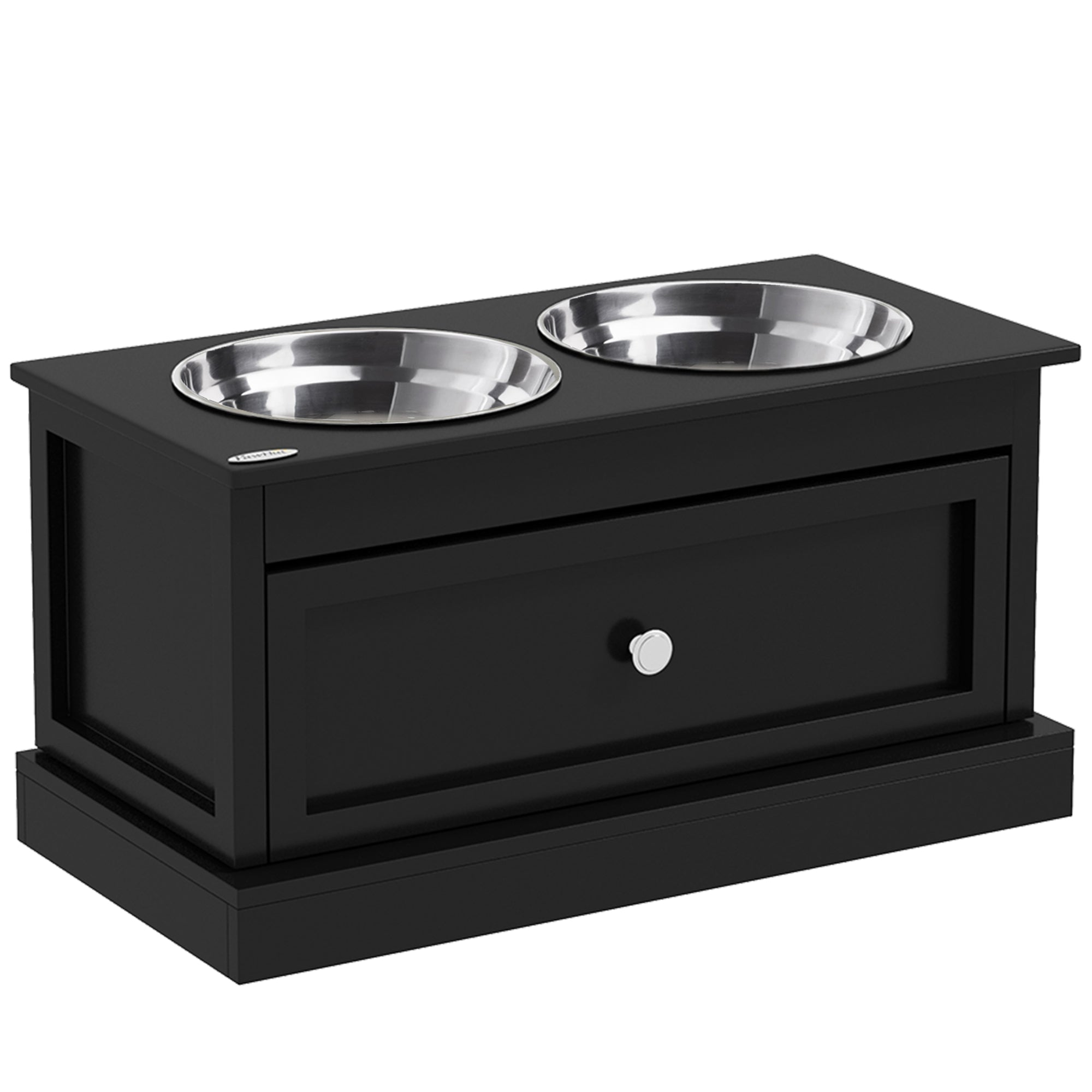 PawHut Large Elevated Dog Bowls with Storage Drawer Containing 11L Capacity, Raised Dog Bowl Stand Pet Food Bowl Dog Feeding Station, Black