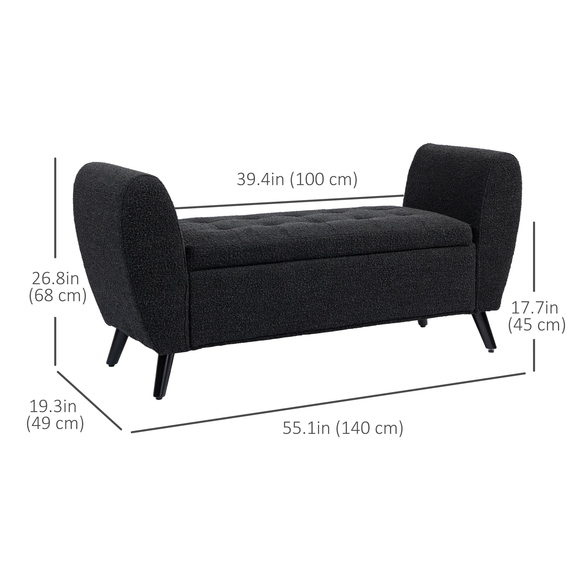 HOMCOM Upholstered Storage Bench with Arms, Modern Ottoman Bench for Bedroom, Entryway, and Living Room, Black