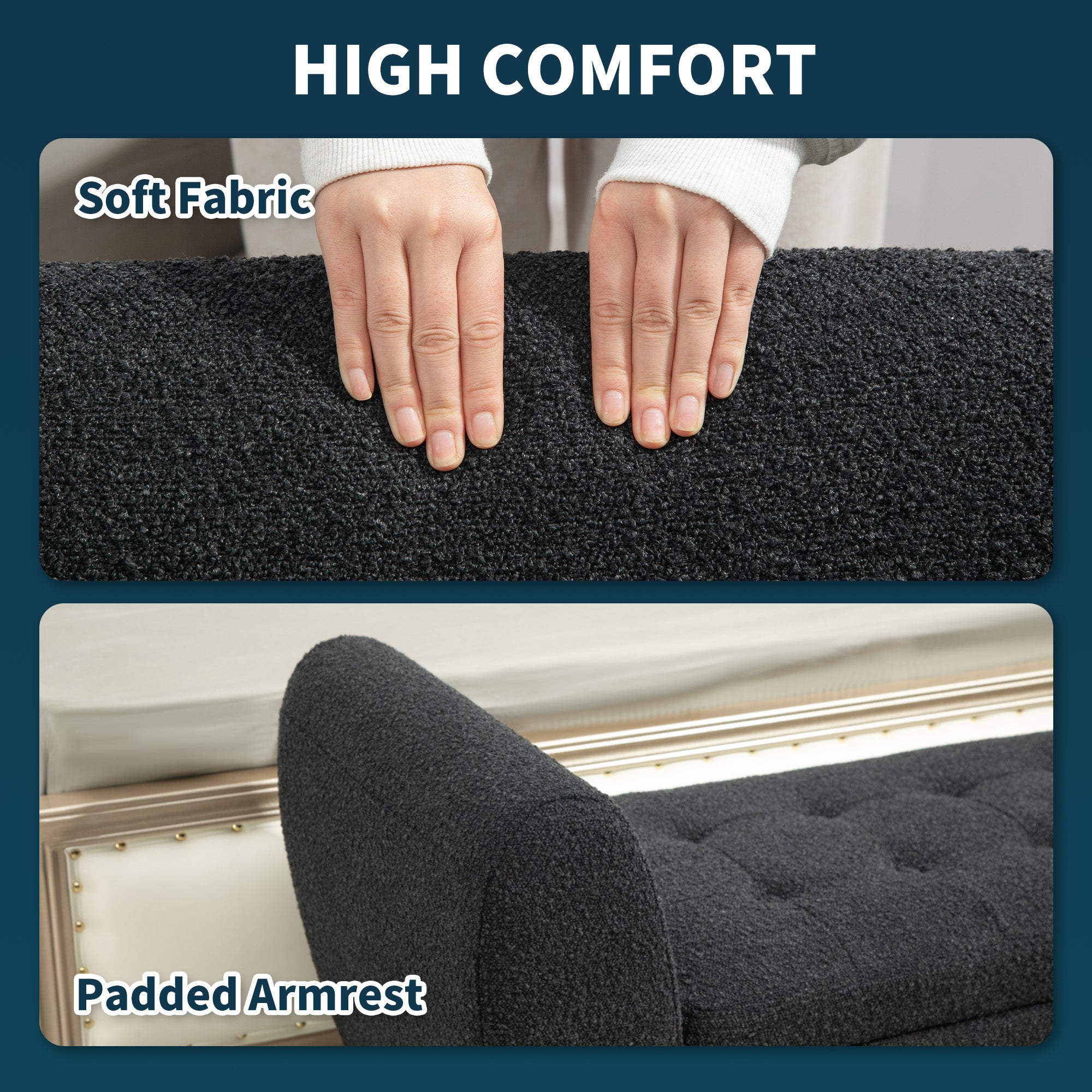 HOMCOM Upholstered Storage Bench with Arms, Modern Ottoman Bench for Bedroom, Entryway, and Living Room, Black