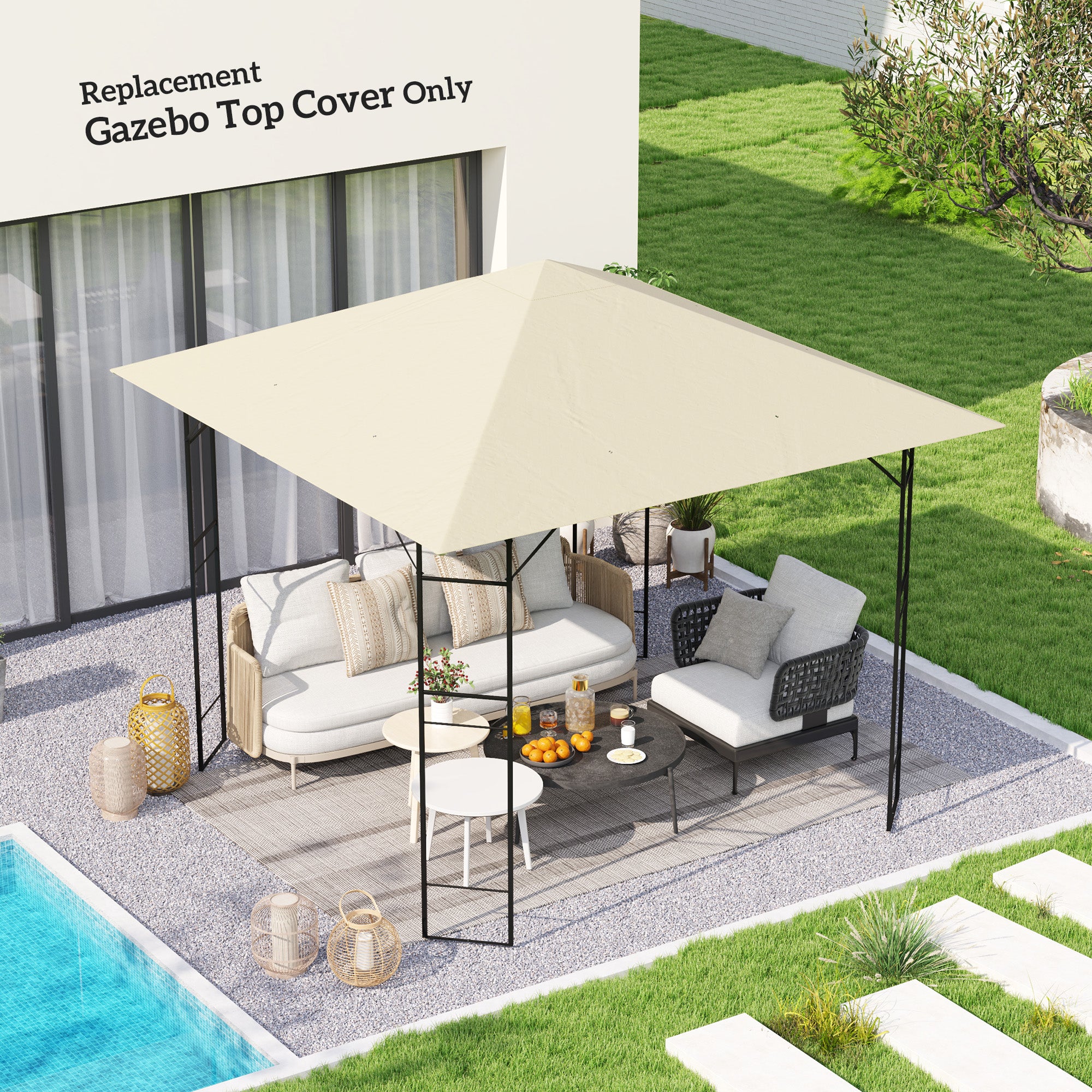 Outsunny 10' x 10' Gazebo Replacement Canopy Cover, Outdoor Gazebo Roof Replacement with Drain Holes, Water Resistant PVC Coating, 370g/ãŽ? UPF30+, TOP COVER ONLY, Cream White