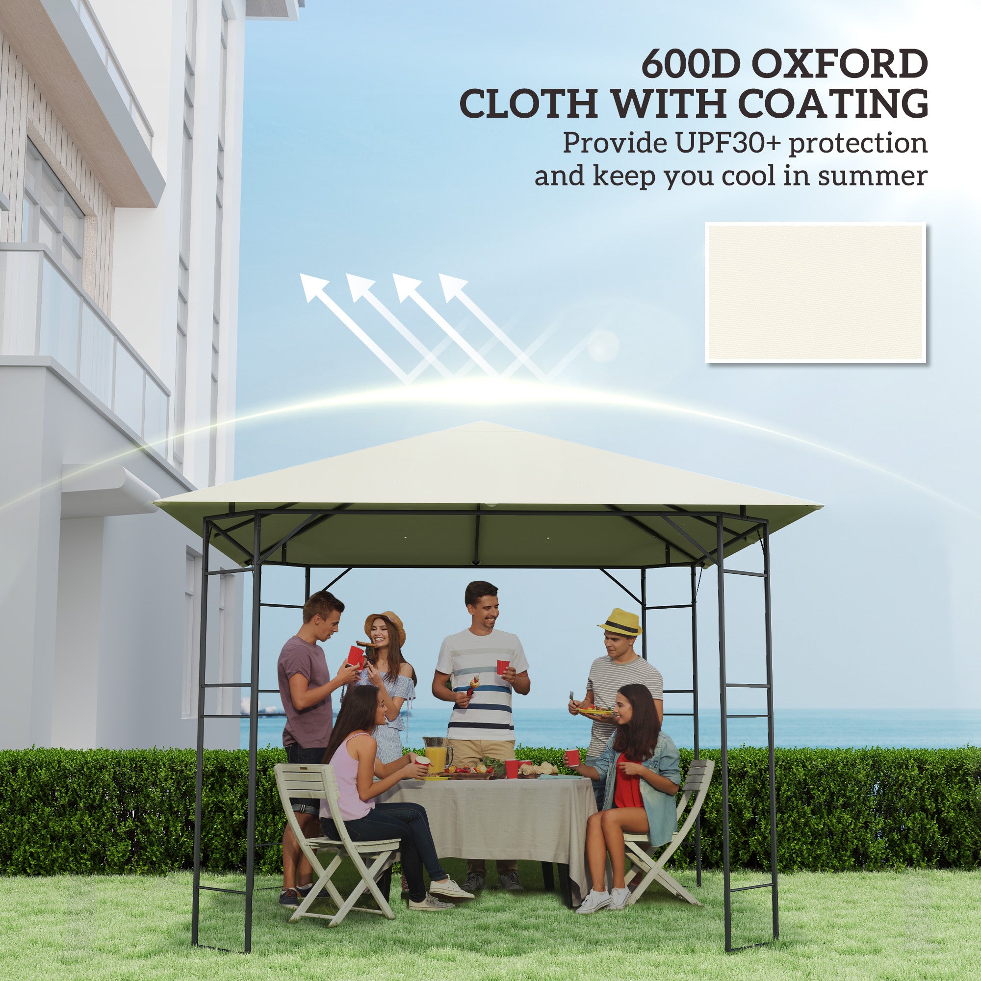 Outsunny 10' x 10' Gazebo Replacement Canopy Cover, Outdoor Gazebo Roof Replacement with Drain Holes, Water Resistant PVC Coating, 370g/ãŽ? UPF30+, TOP COVER ONLY, Cream White