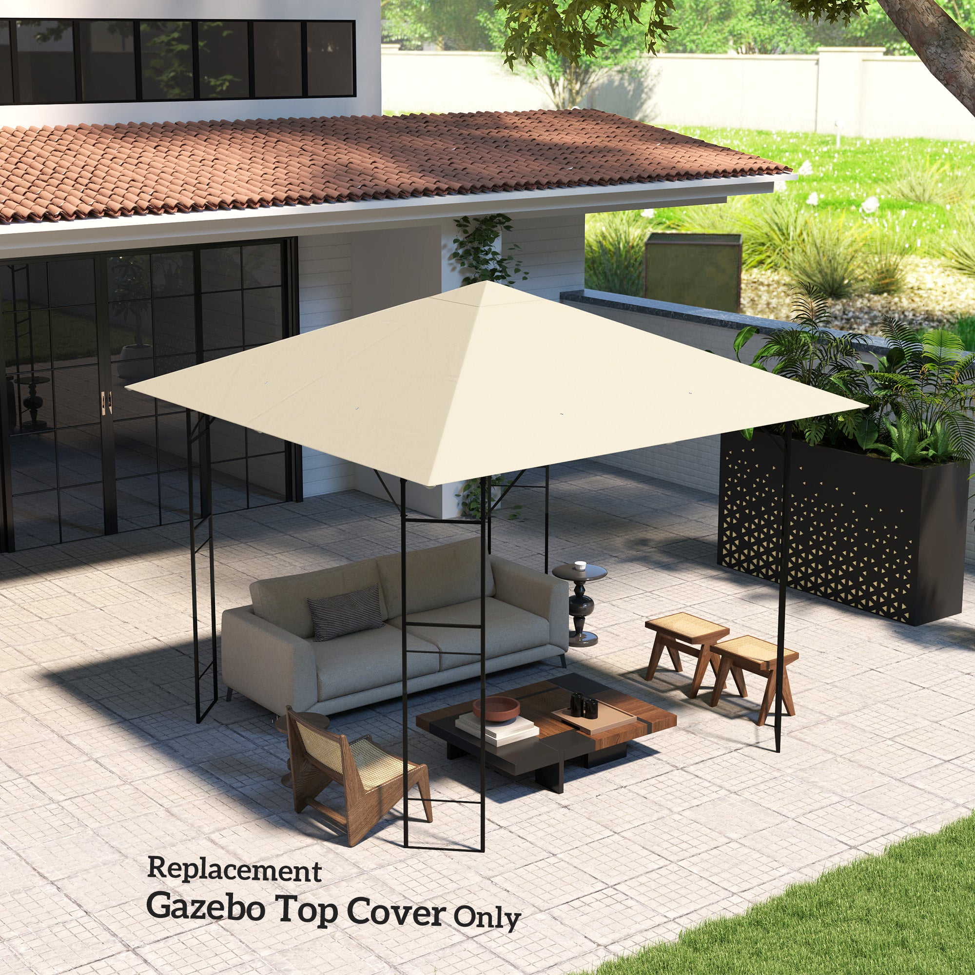 Outsunny 10' x 10' Gazebo Replacement Canopy Cover, Outdoor Gazebo Roof Replacement with Drain Holes, Water Resistant PVC Coating, 370g/ãŽ? UPF30+, TOP COVER ONLY, Cream White