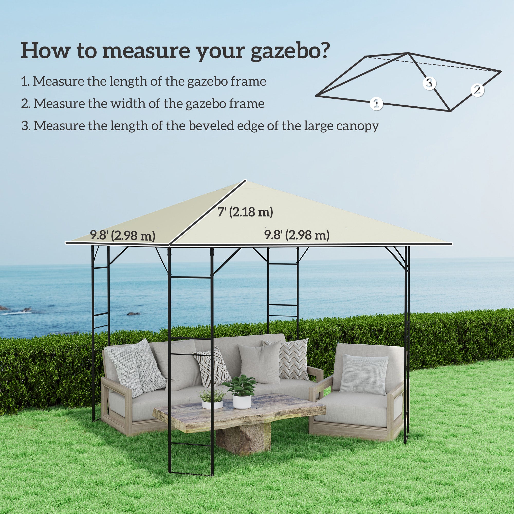 Outsunny 10' x 10' Gazebo Replacement Canopy Cover, Outdoor Gazebo Roof Replacement with Drain Holes, Water Resistant PVC Coating, 370g/ãŽ? UPF30+, TOP COVER ONLY, Cream White