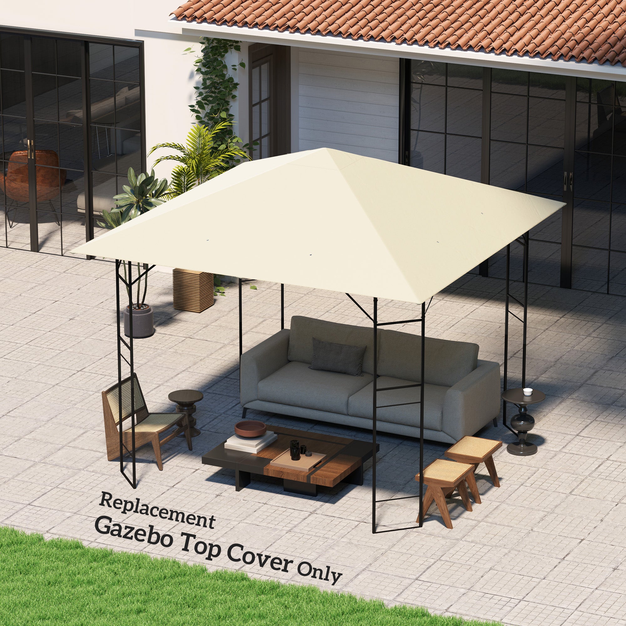Outsunny 10' x 10' Gazebo Replacement Canopy Cover, Outdoor Gazebo Roof Replacement with Drain Holes, Water Resistant PVC Coating, 370g/ãŽ? UPF30+, TOP COVER ONLY, Cream White
