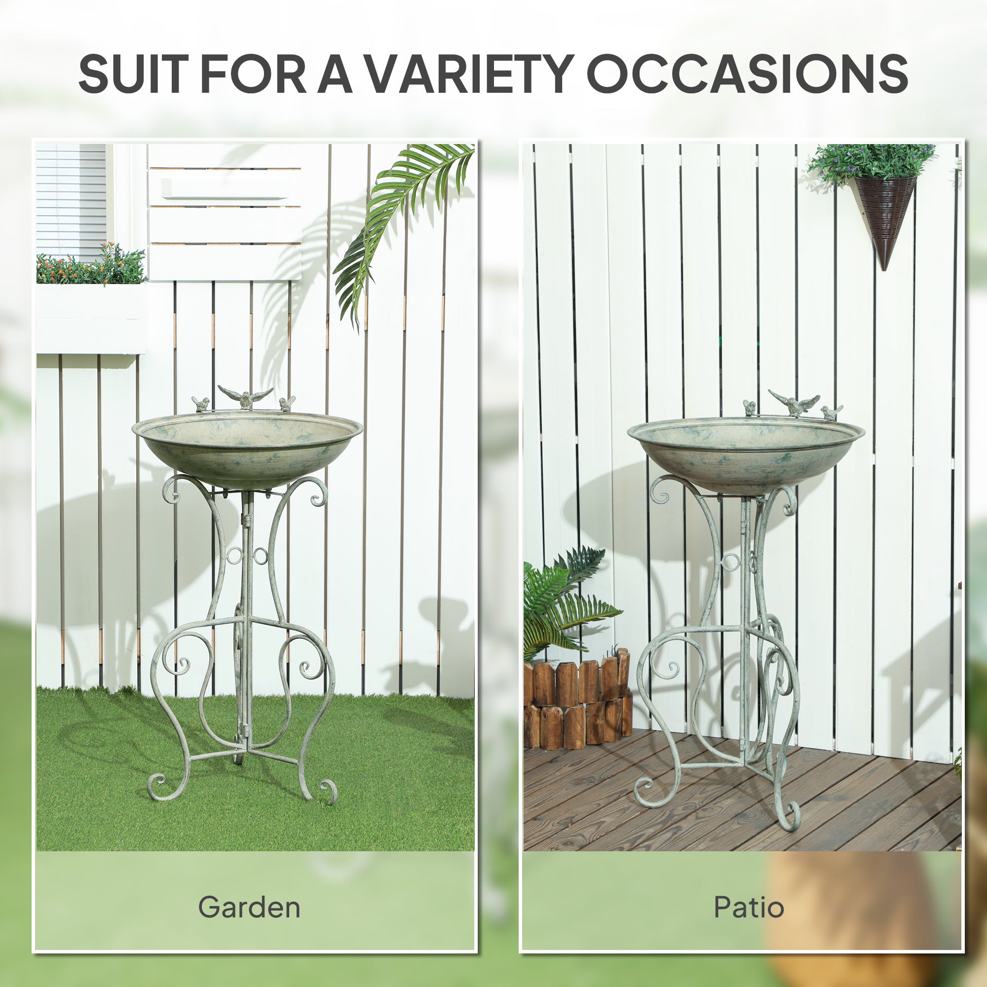Outsunny Metal Bird Bath for Outdoors, 19.3" Tall Round Birdbath with Bird Statues and Decorative Stand, Freestanding Bird Feeder for Garden, Yard, Patio Decor, Bronze