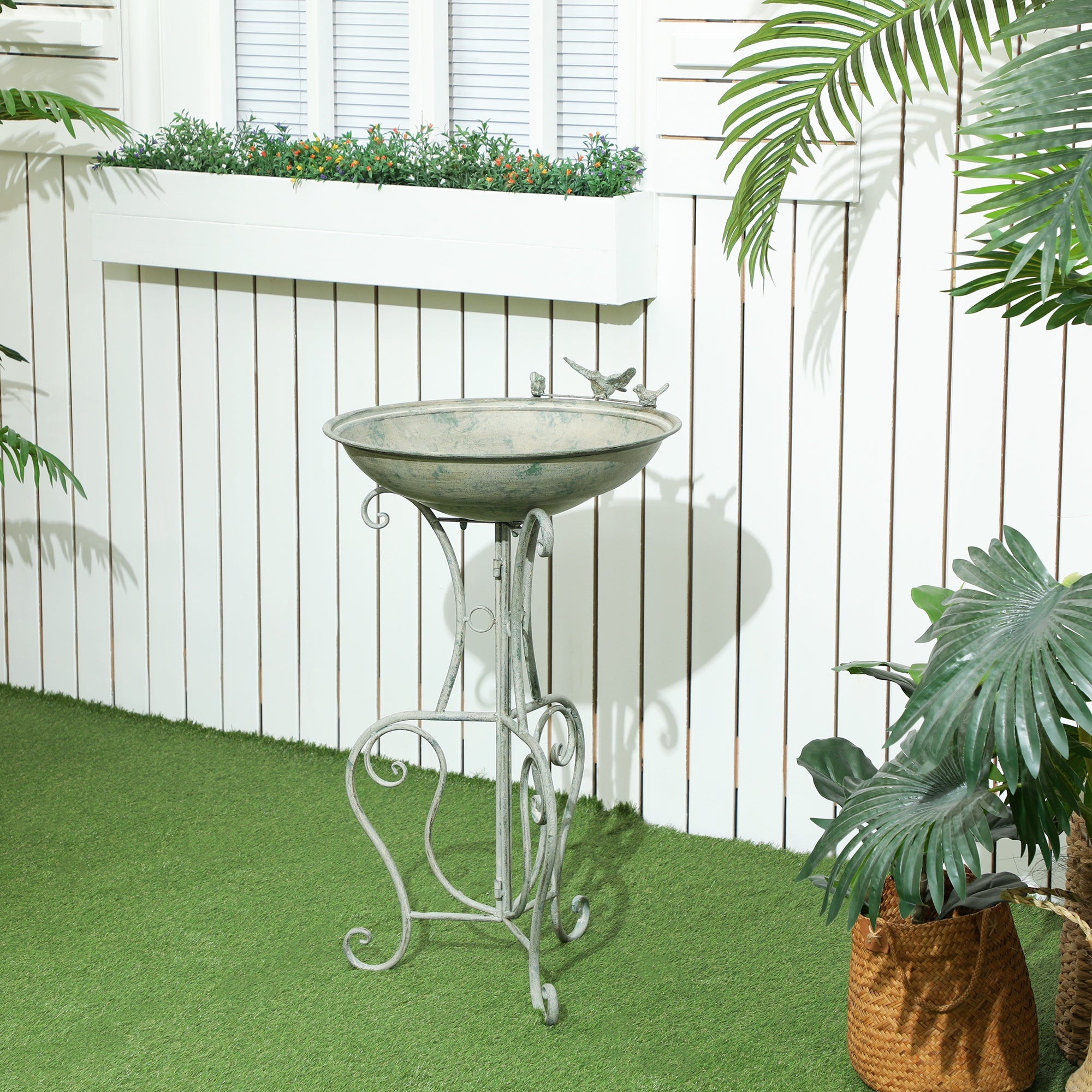 Outsunny Metal Bird Bath for Outdoors, 19.3" Tall Round Birdbath with Bird Statues and Decorative Stand, Freestanding Bird Feeder for Garden, Yard, Patio Decor, Bronze