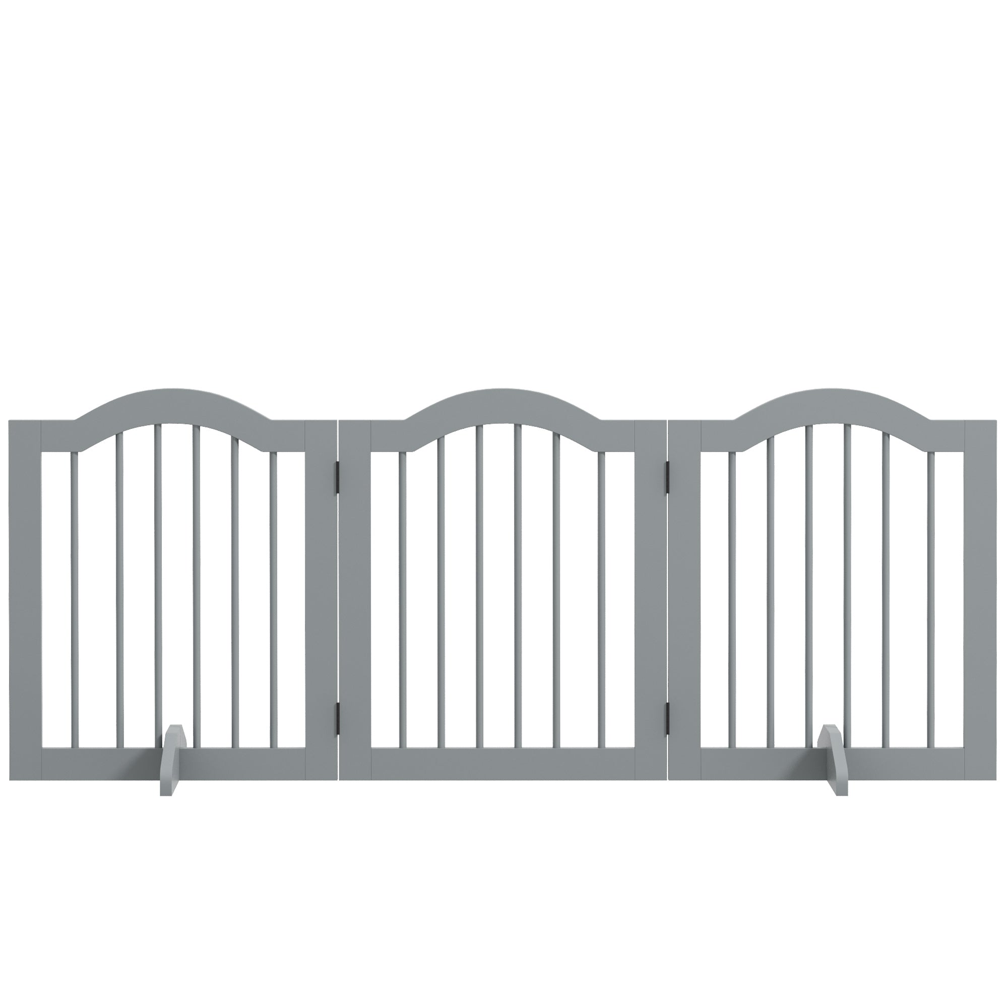 PawHut Freestanding Pet Gate for Dogs 24" Tall Foldable Dog Gates Indoor Wooden Barrier 3 Panels with 2 Support Feet, for Doorway Stairs, Light Grey
