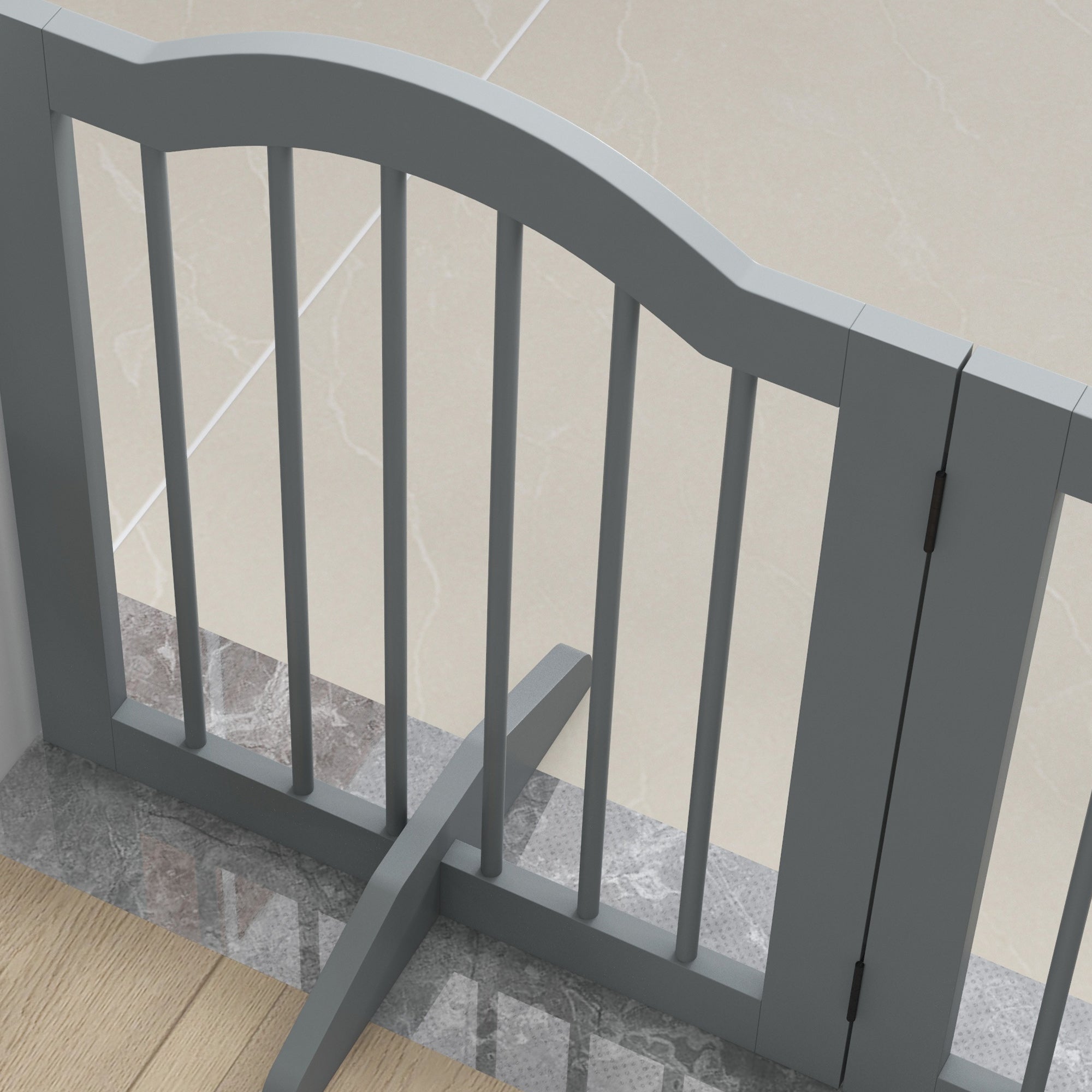 PawHut Freestanding Pet Gate for Dogs 24" Tall Foldable Dog Gates Indoor Wooden Barrier 3 Panels with 2 Support Feet, for Doorway Stairs, Light Grey