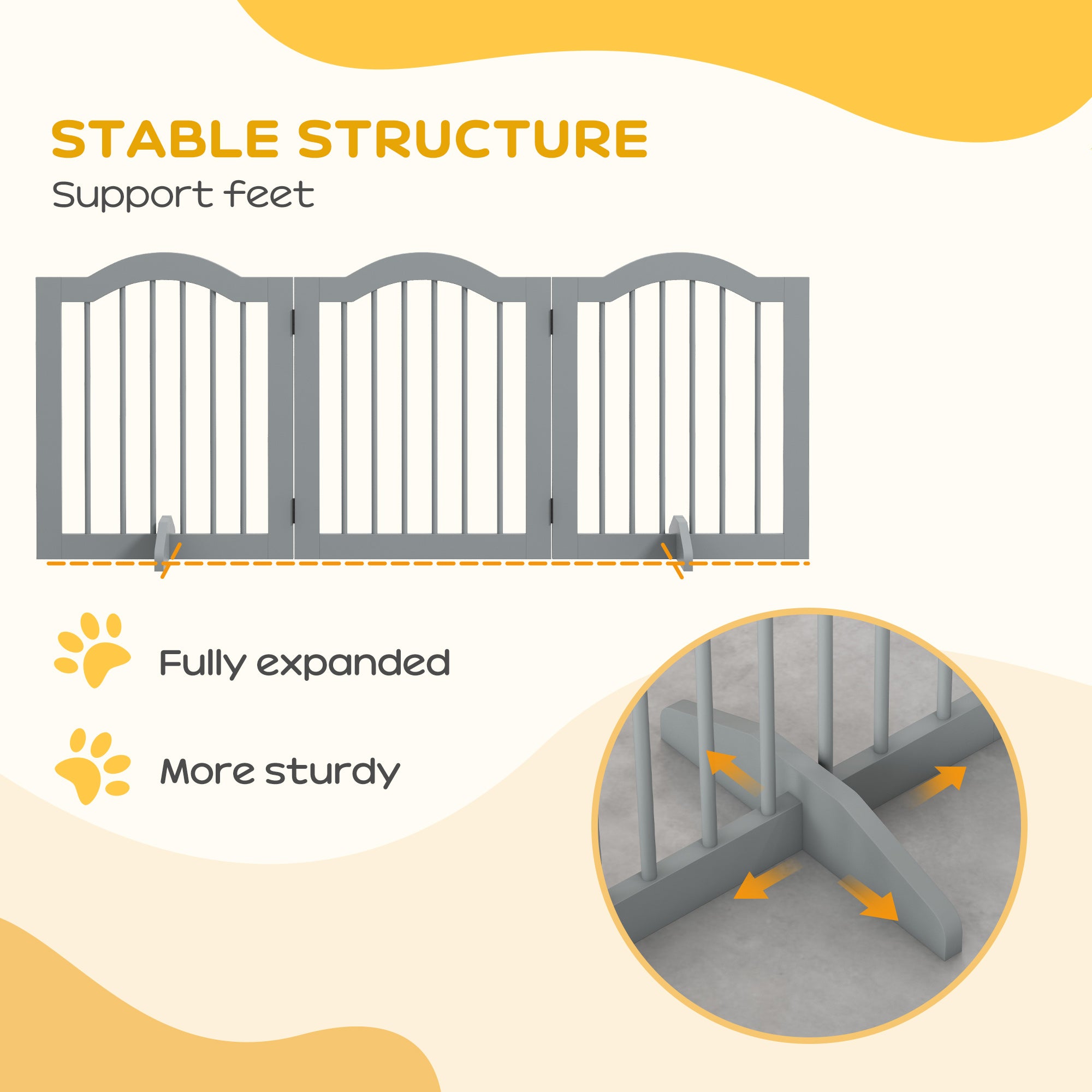 PawHut Freestanding Pet Gate for Dogs 24" Tall Foldable Dog Gates Indoor Wooden Barrier 3 Panels with 2 Support Feet, for Doorway Stairs, Light Grey