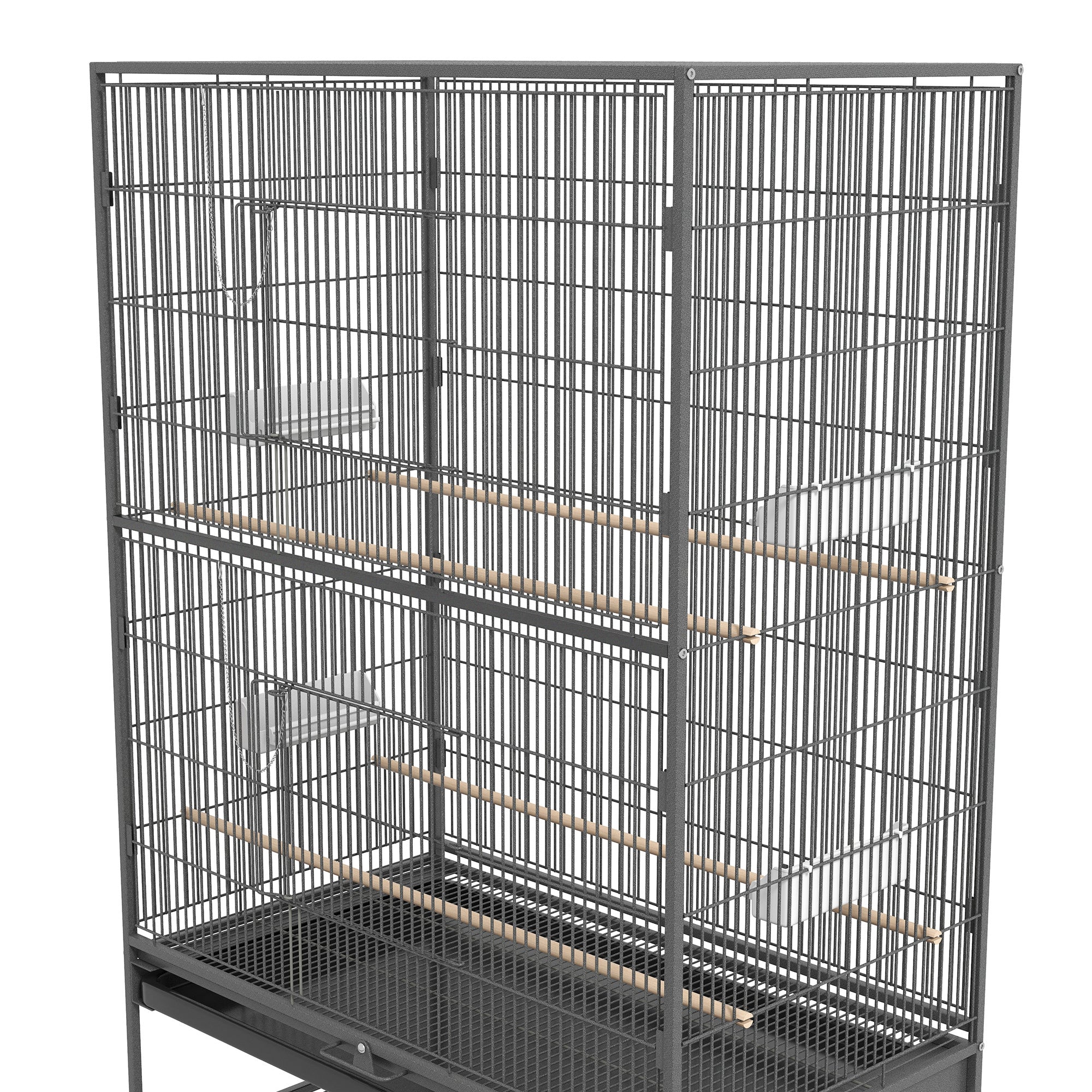 PawHut 60" Bird Cage with Stand for Cockatiels Canaries Lovebirds Finches, Budgie Cage with Wheels, Removable Tray, Storage Shelf