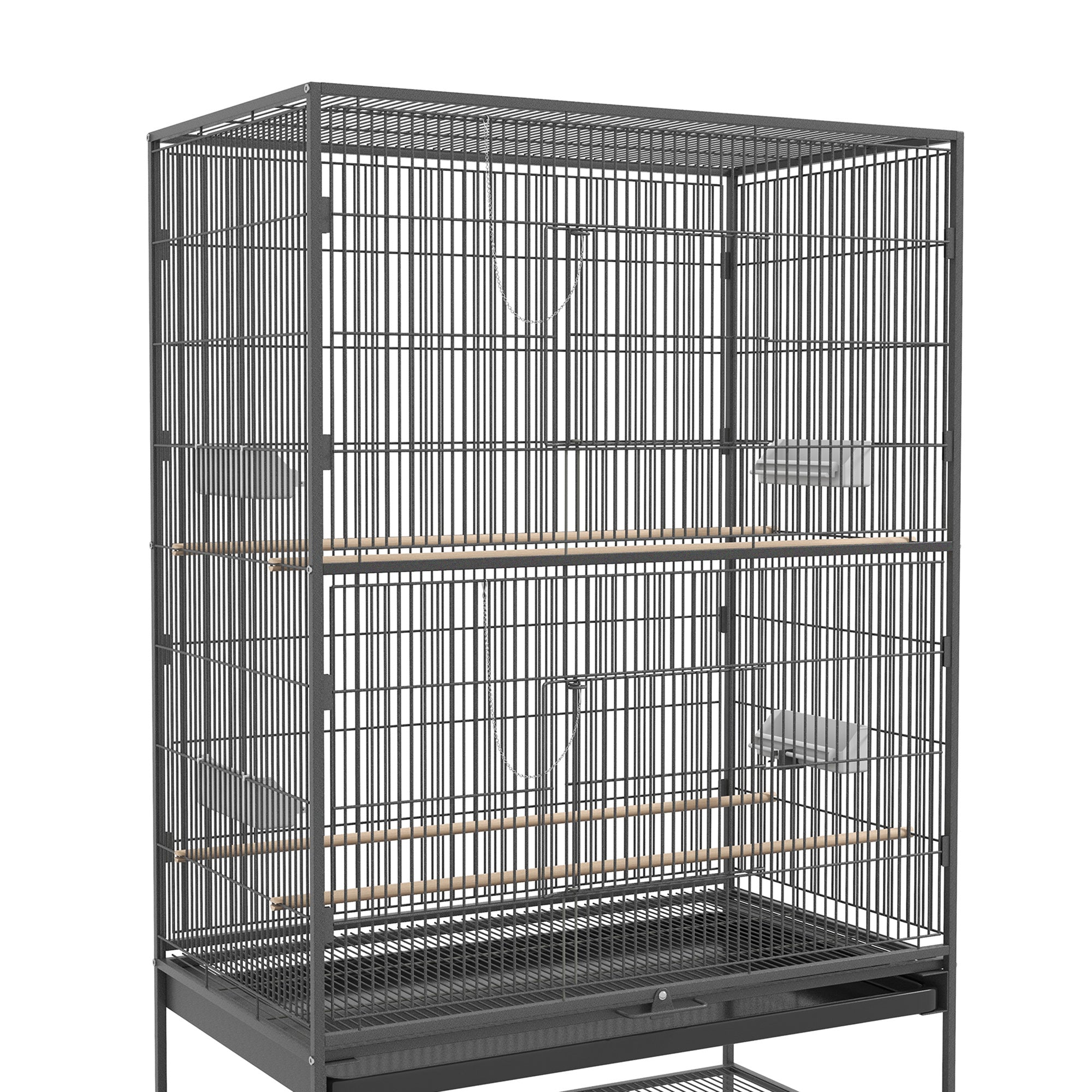 PawHut 60" Bird Cage with Stand for Cockatiels Canaries Lovebirds Finches, Budgie Cage with Wheels, Removable Tray, Storage Shelf