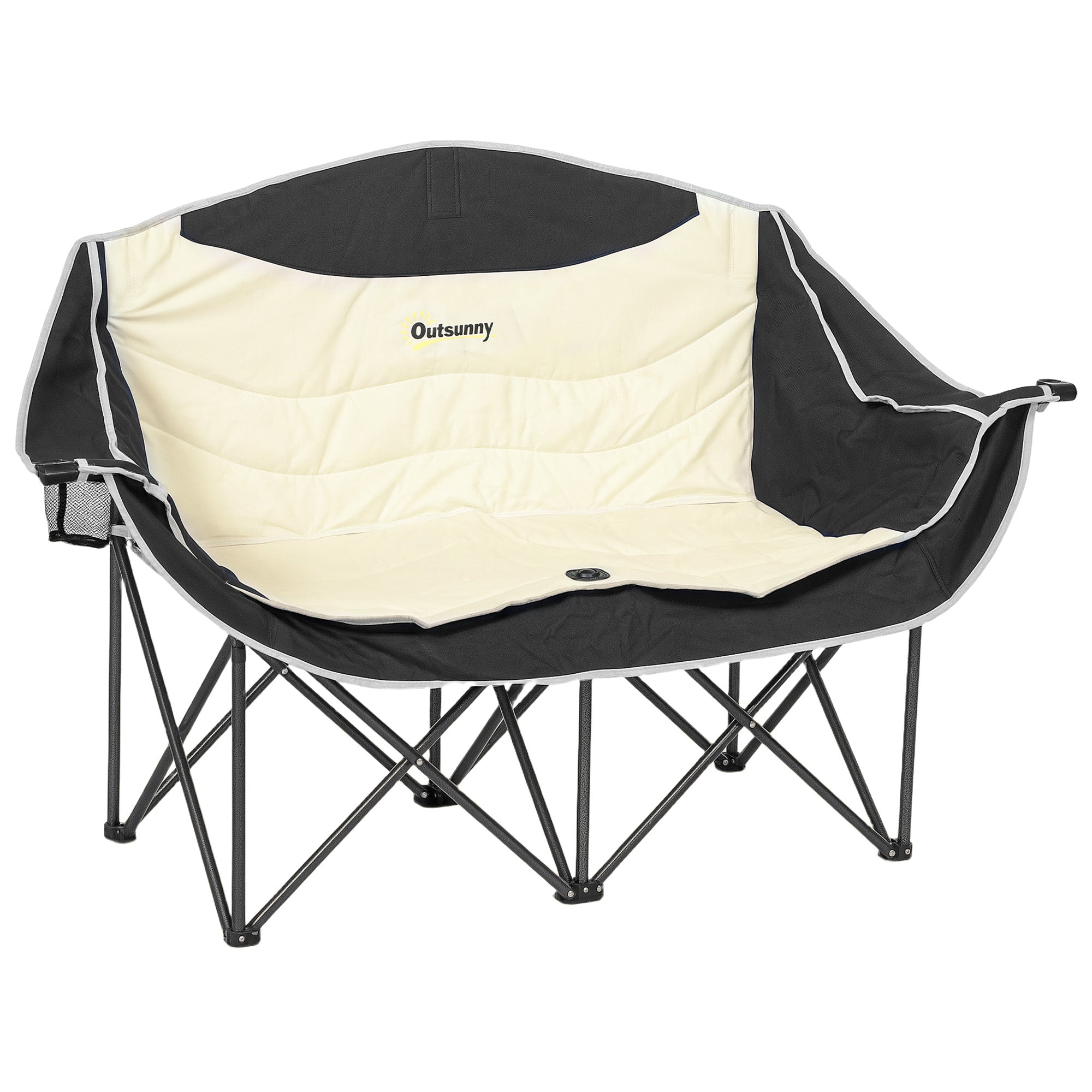Outsunny Double Camping Chair, Portable Camp Chair with Cup Holder, Wine Glass Holder and Carry Bag, Padded Folding Loveseat for Hiking, Picnic, Beach, Support 551 lbs, Khaki
