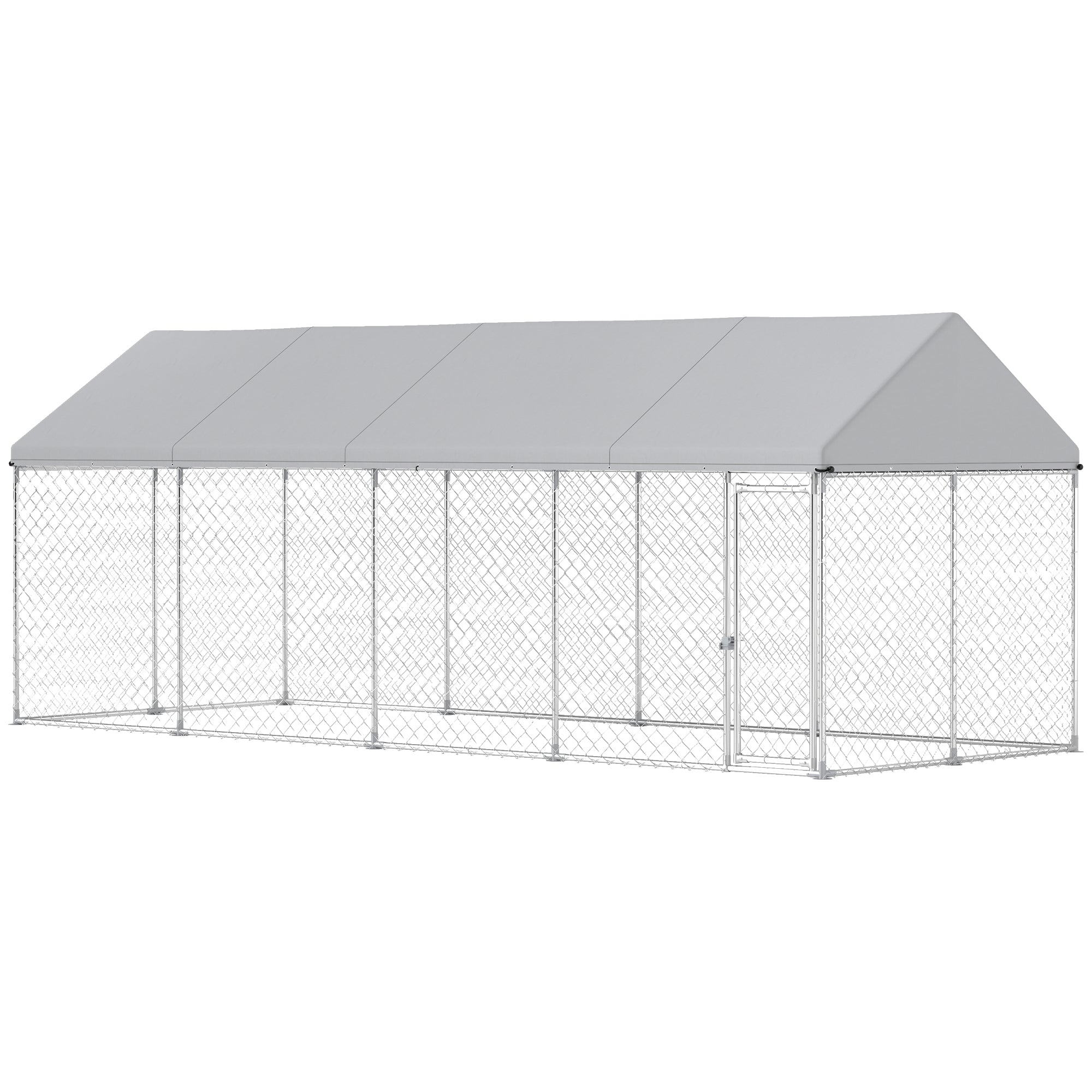 PawHut Outdoor Dog Kennel, 19.7' x 7.5' x 7.9', Heavy Duty Large Dog Kennel Outside with Waterproof Roof, Galvanized Chain Link Dog Enclosure with Secure Lock, Dog Run Steel Fence for Backyard