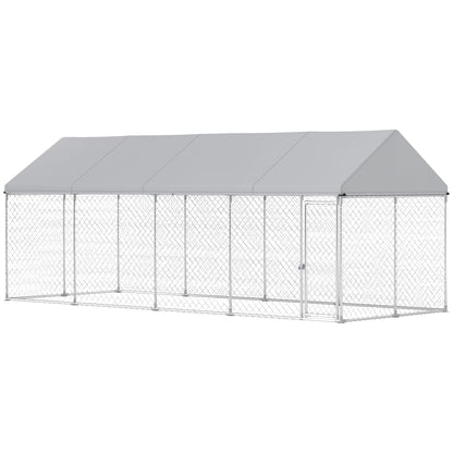PawHut Outdoor Dog Kennel, 19.7' x 7.5' x 7.9', Heavy Duty Large Dog Kennel Outside with Waterproof Roof, Galvanized Chain Link Dog Enclosure with Secure Lock, Dog Run Steel Fence for Backyard