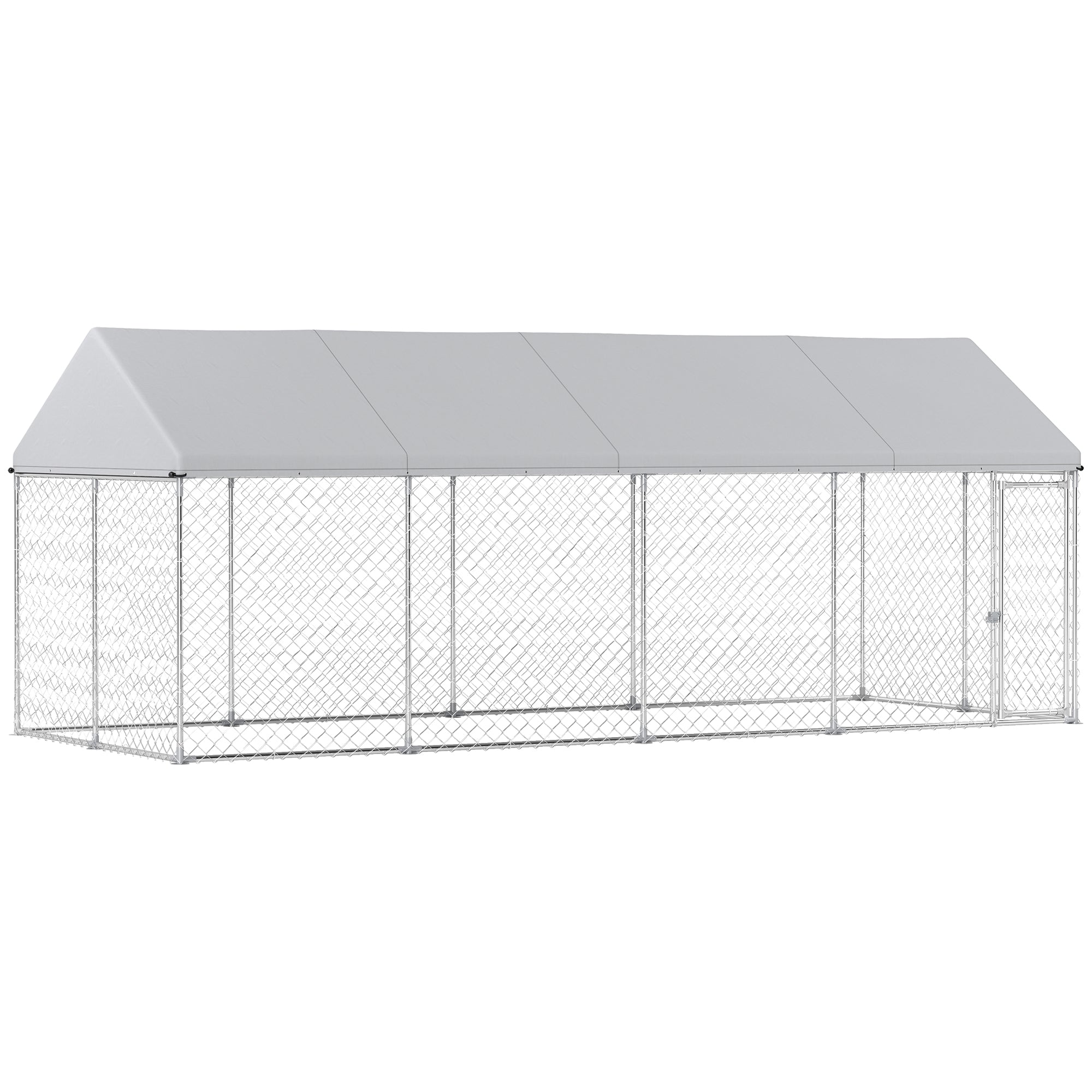 PawHut Outdoor Dog Kennel, 19.7' x 7.5' x 7.9', Heavy Duty Large Dog Kennel Outside with Waterproof Roof, Galvanized Chain Link Dog Enclosure with Secure Lock, Dog Run Steel Fence for Backyard