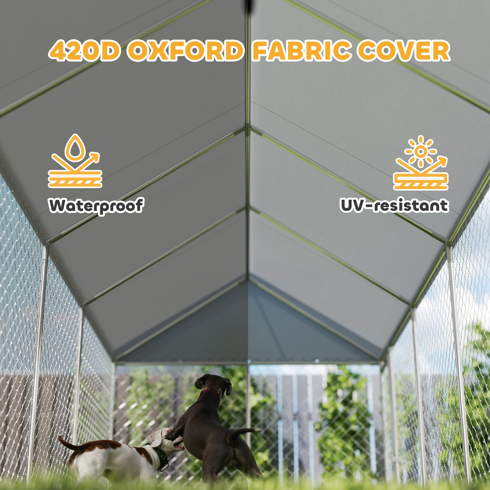 PawHut Outdoor Dog Kennel, 19.7' x 7.5' x 7.9', Heavy Duty Large Dog Kennel Outside with Waterproof Roof, Galvanized Chain Link Dog Enclosure with Secure Lock, Dog Run Steel Fence for Backyard