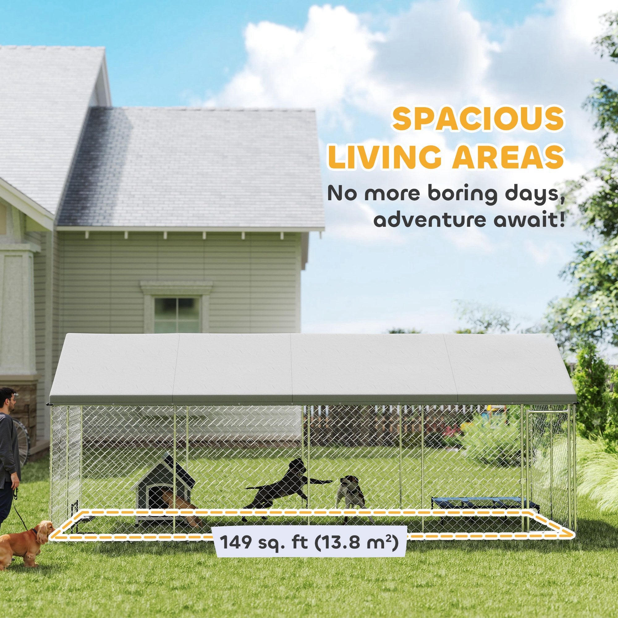 PawHut Outdoor Dog Kennel, 19.7' x 7.5' x 7.9', Heavy Duty Large Dog Kennel Outside with Waterproof Roof, Galvanized Chain Link Dog Enclosure with Secure Lock, Dog Run Steel Fence for Backyard
