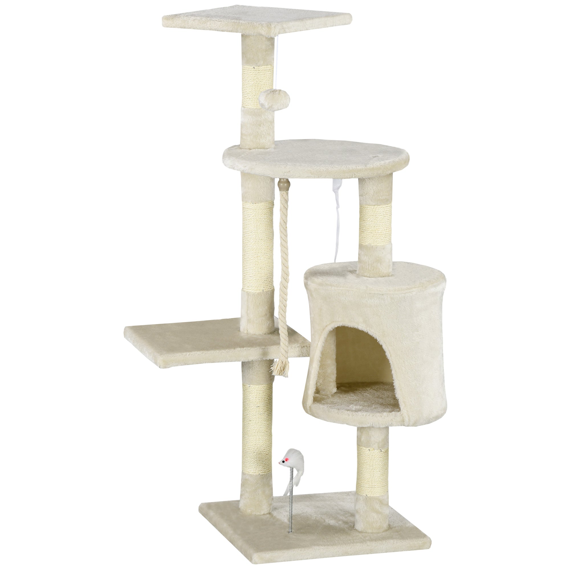 PawHut 46Inch Scratching Cat Tree, Multi Level Cat Tower for Large Cats Adult with Toys and Condo, Beige