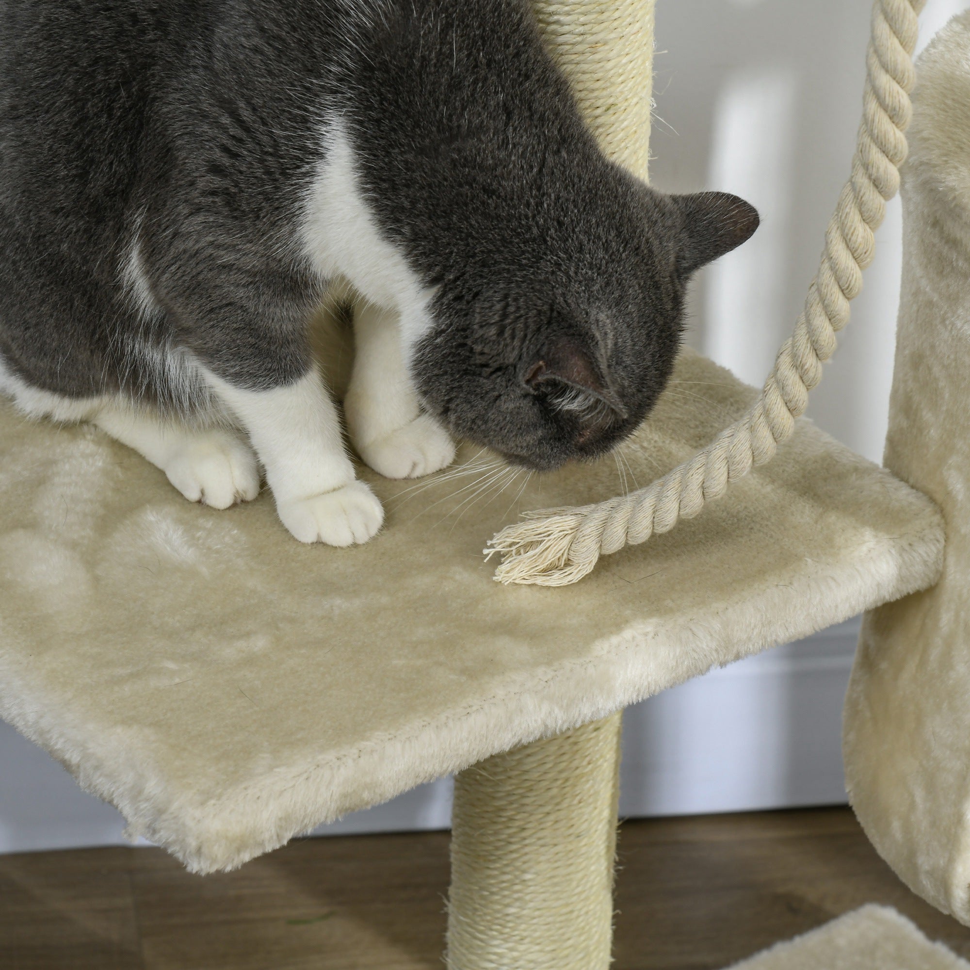 PawHut 46Inch Scratching Cat Tree, Multi Level Cat Tower for Large Cats Adult with Toys and Condo, Beige