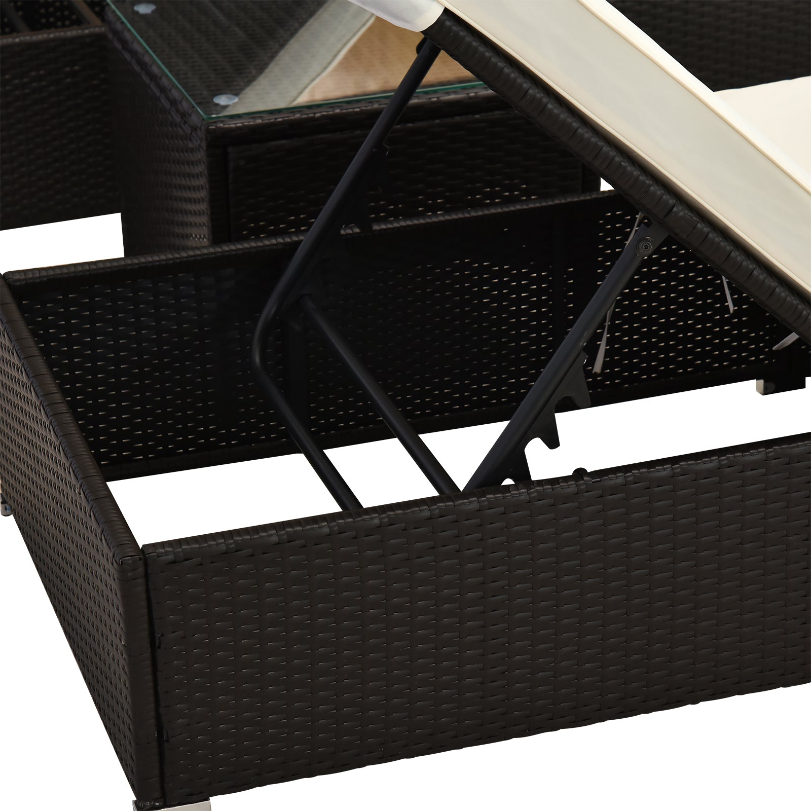 Outsunny 3pc Chaise Lounge Chair Set w/Side Table Outdoor Patio Synthetic Rattan Wicker Sun Bed Set with Cushion All Weather, Cream White