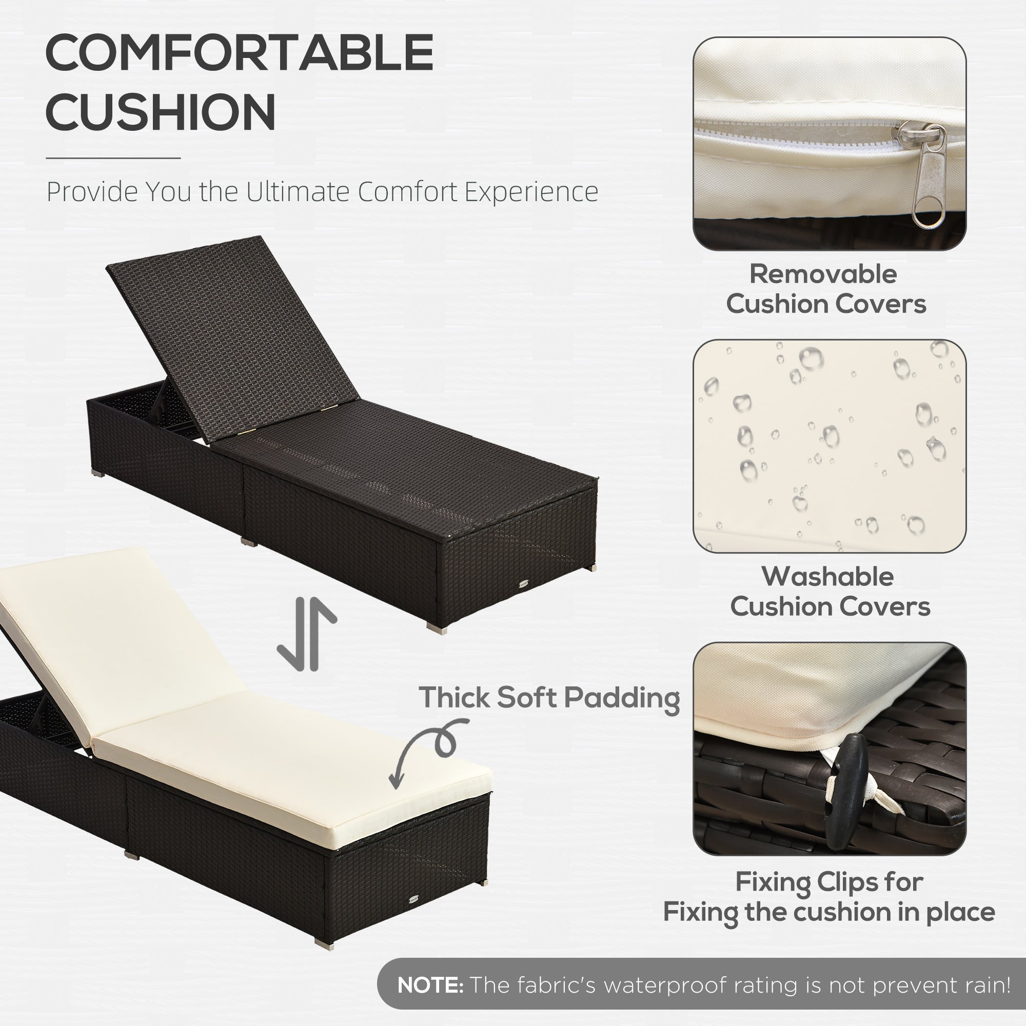 Outsunny 3pc Chaise Lounge Chair Set w/Side Table Outdoor Patio Synthetic Rattan Wicker Sun Bed Set with Cushion All Weather, Cream White