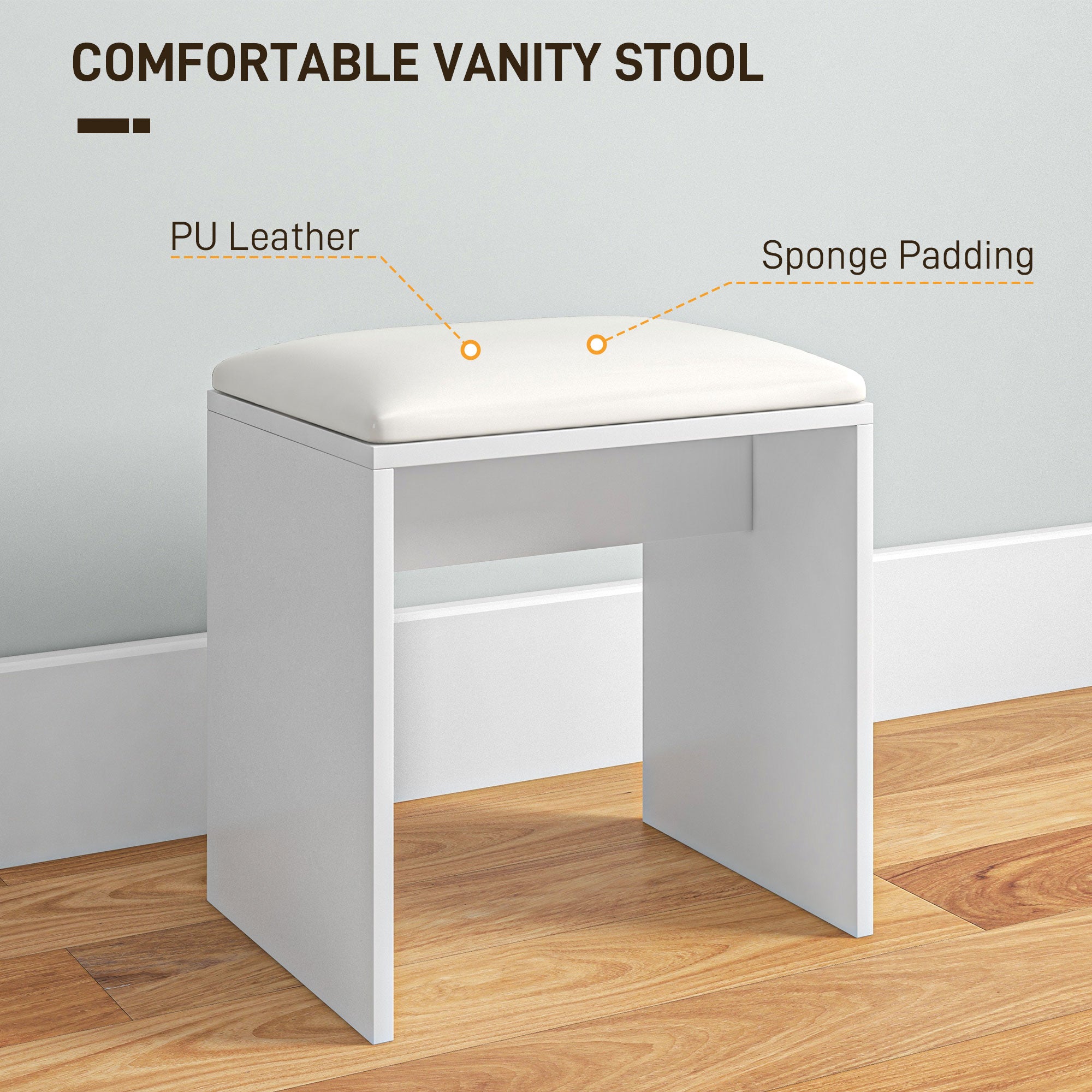 HOMCOM Vanity Desk with Mirror, Makeup Vanity Table, Vanity Set with Cushioned Stool, Storage Drawer, Cabinet and Adjustable Shelf for Bedroom, White