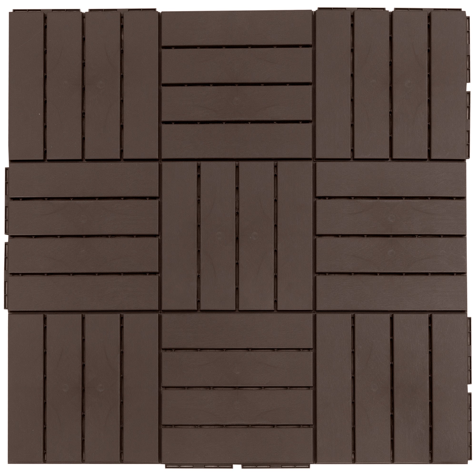 Outsunny 9 Pcs PP Interlocking Composite Deck Tile, 12" x 12" Outdoor Flooring Tiles for Indoor and Outdoor Use, Tools Free Assembly, Brown