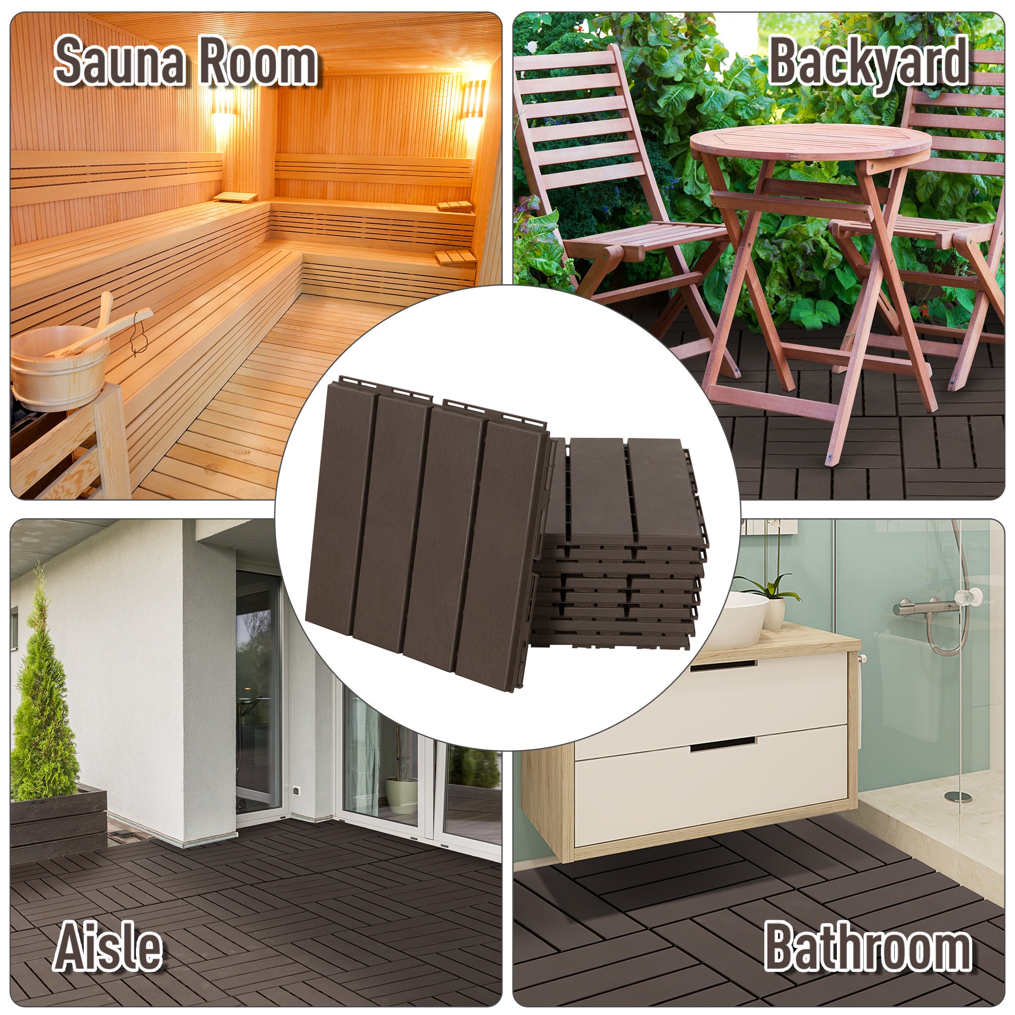 Outsunny 9 Pcs PP Interlocking Composite Deck Tile, 12