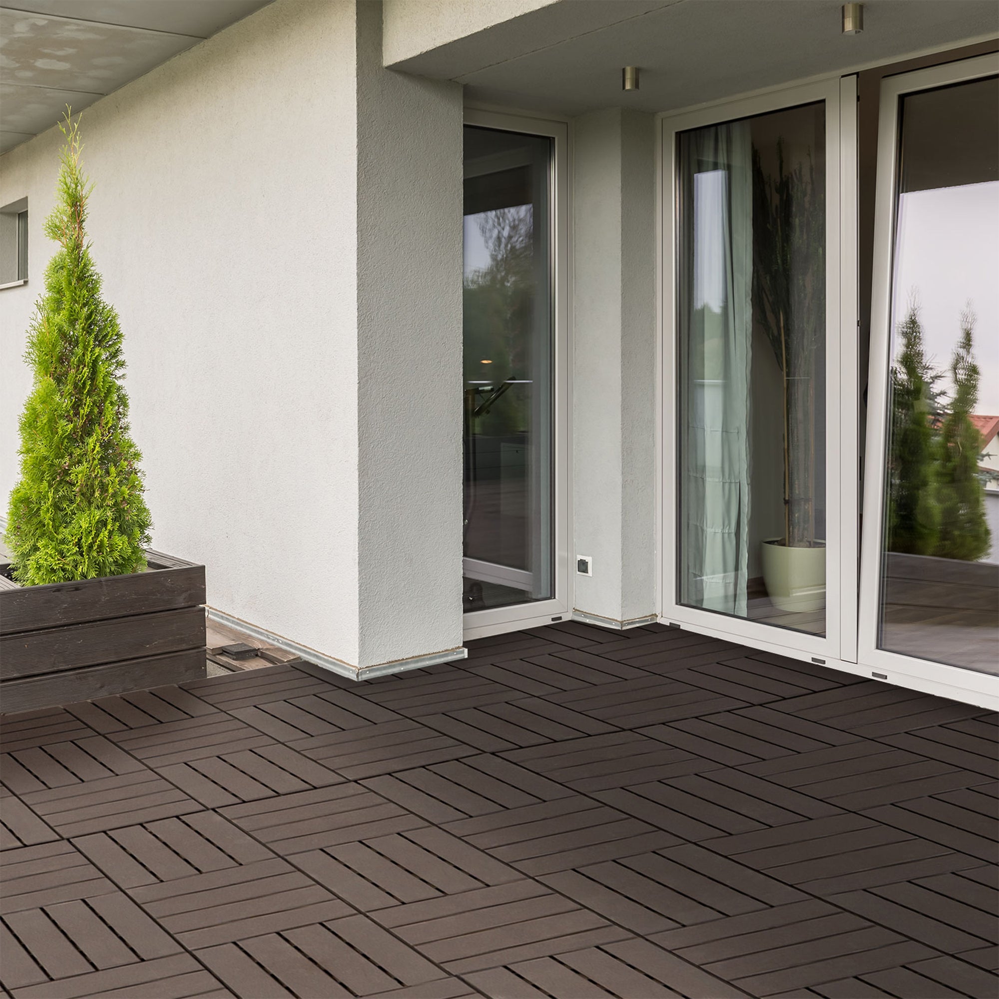 Outsunny 9 Pcs PP Interlocking Composite Deck Tile, 12