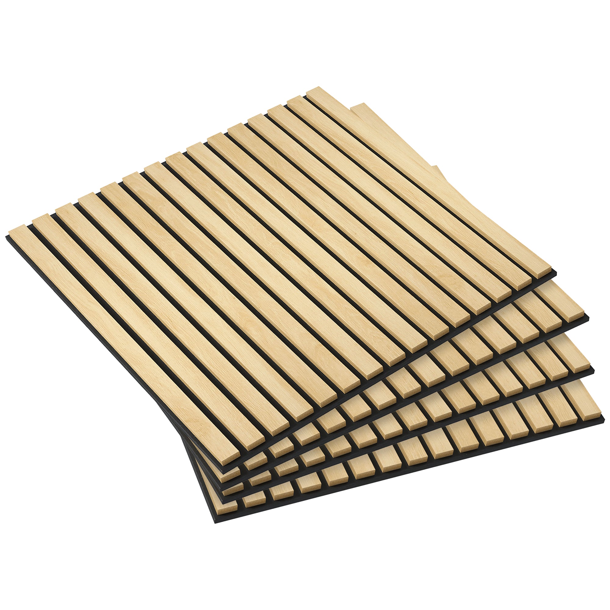 HOMCOM 24 x 24 Inches 3D Faux Wood Wall Panels, 4 Pack Acoustic Panels, Sound Absorbing and Proof Slat Wall For Interior Wall Decor, Home, Office, Studio, Oak