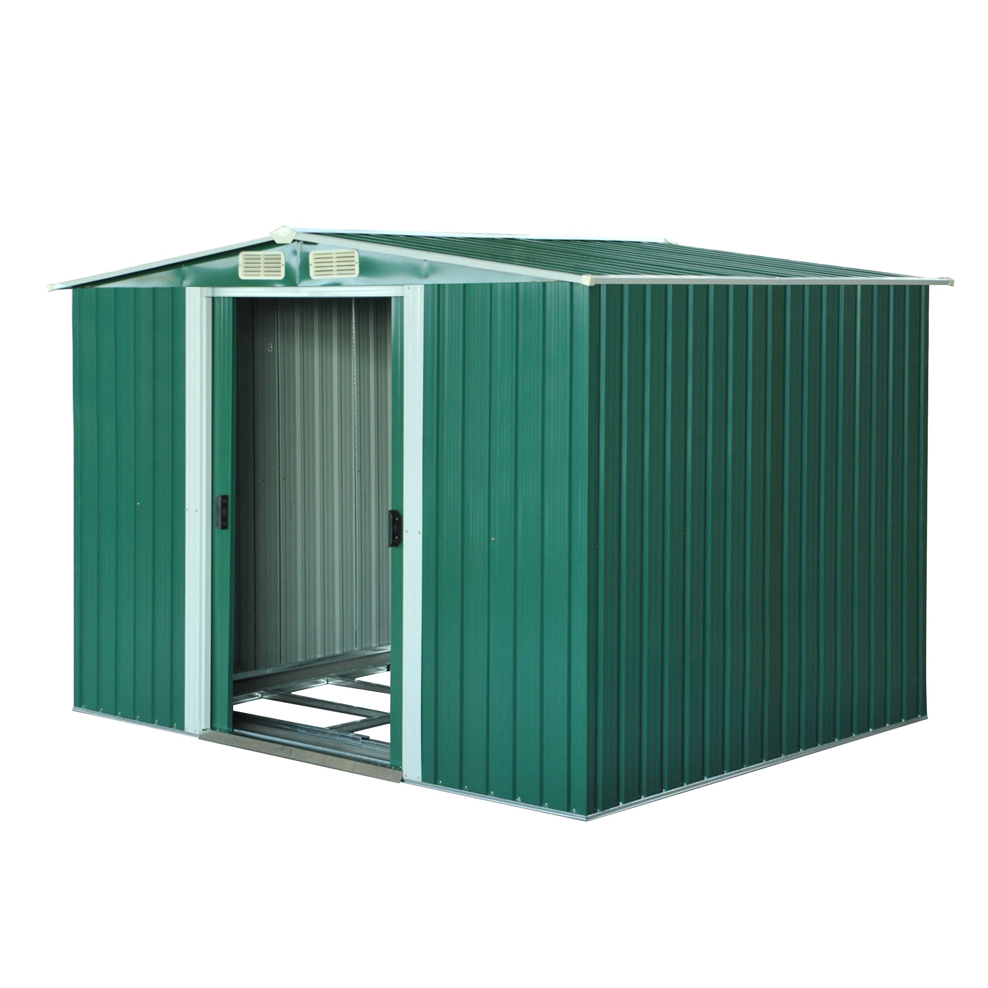 Outsunny 8.5' x 6.8' x 5.8' Practical Garden Storage Shed Outdoor Backyard Tool House w/ Double Sliding Door and 4 Ventilation Slots, Green