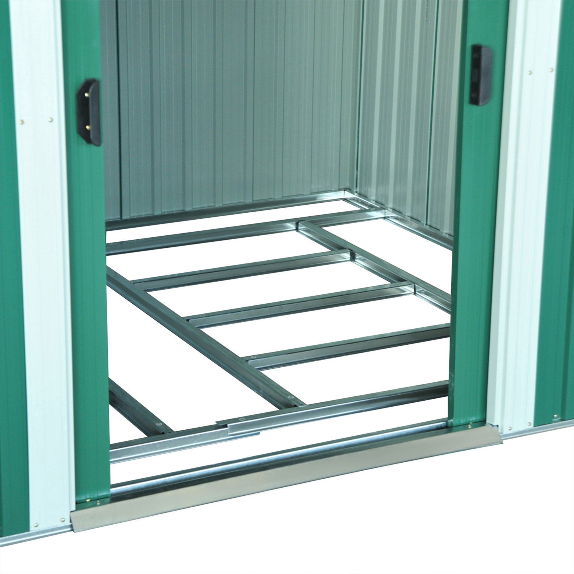 Outsunny 8.5' x 6.8' x 5.8' Practical Garden Storage Shed Outdoor Backyard Tool House w/ Double Sliding Door and 4 Ventilation Slots, Green