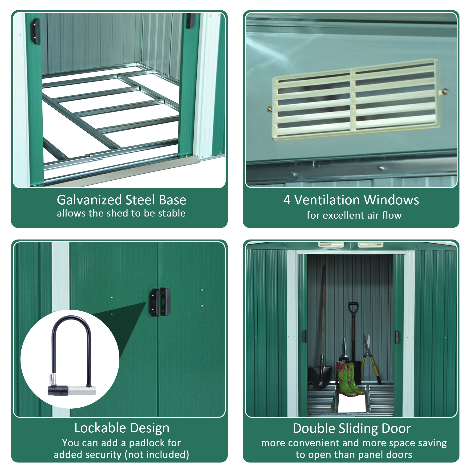 Outsunny 8.5' x 6.8' x 5.8' Practical Garden Storage Shed Outdoor Backyard Tool House w/ Double Sliding Door and 4 Ventilation Slots, Green