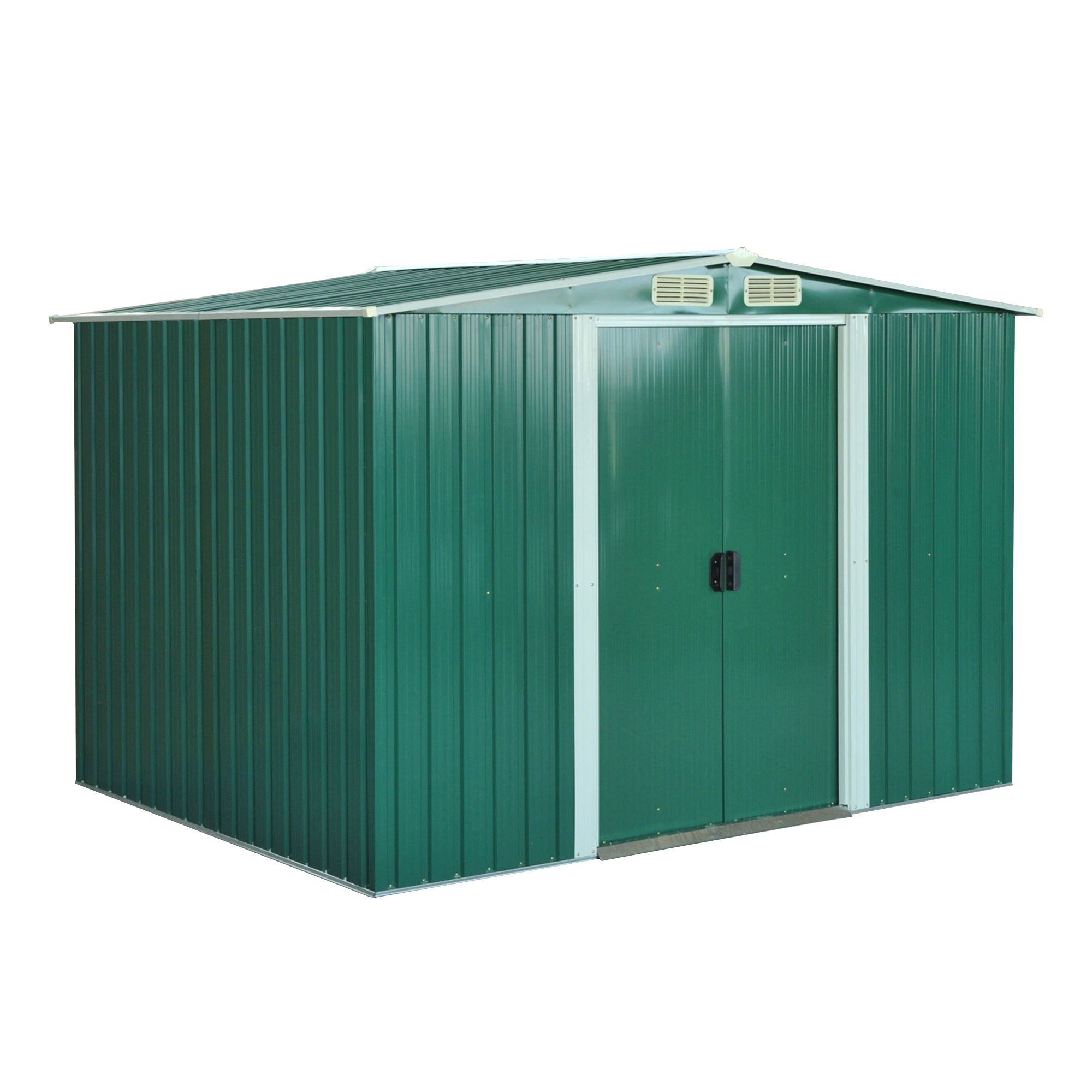 Outsunny 8.5' x 6.8' x 5.8' Practical Garden Storage Shed Outdoor Backyard Tool House w/ Double Sliding Door and 4 Ventilation Slots, Green