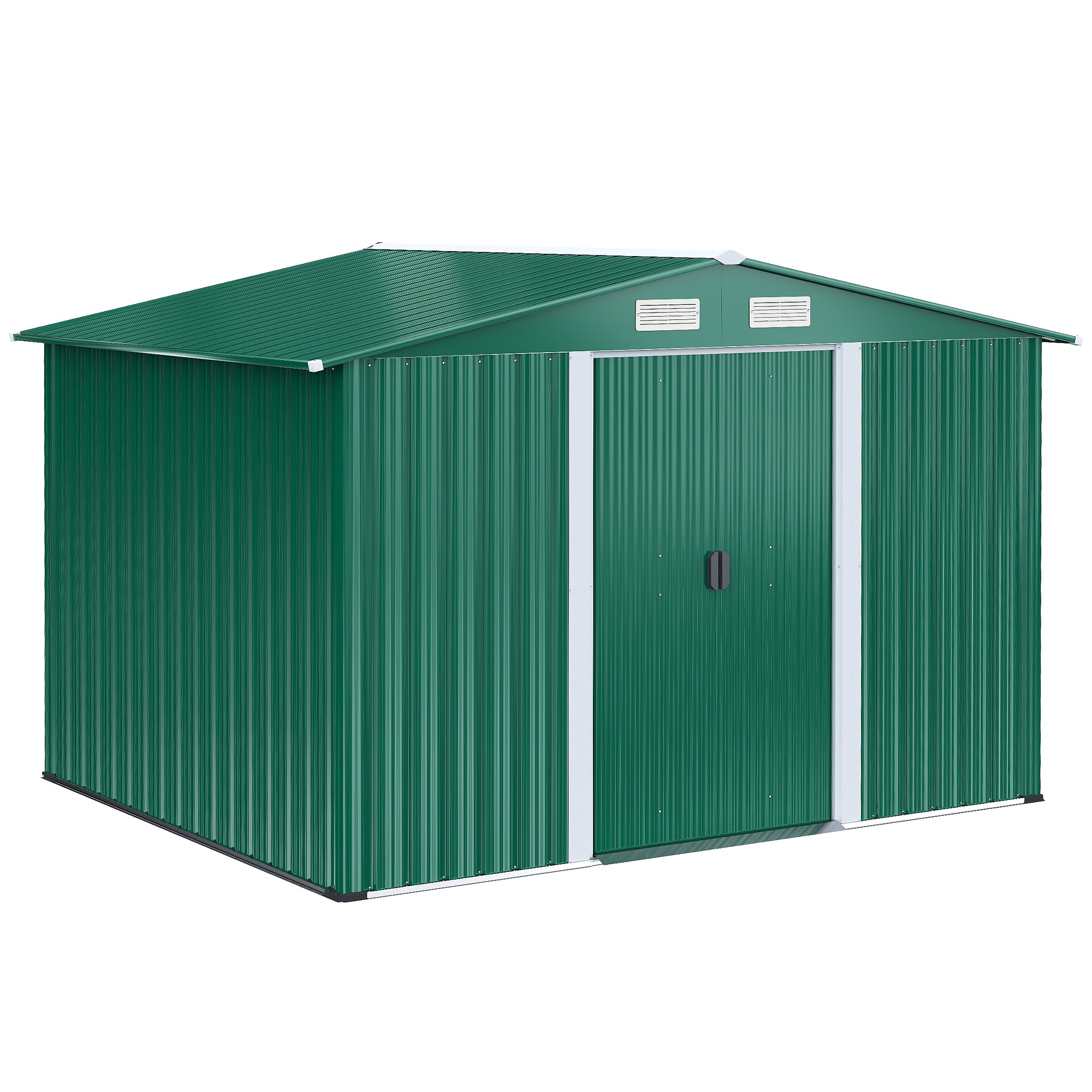 Outsunny 8.5' x 6.8' x 5.8' Practical Garden Storage Shed Outdoor Backyard Tool House w/ Double Sliding Door and 4 Ventilation Slots, Green