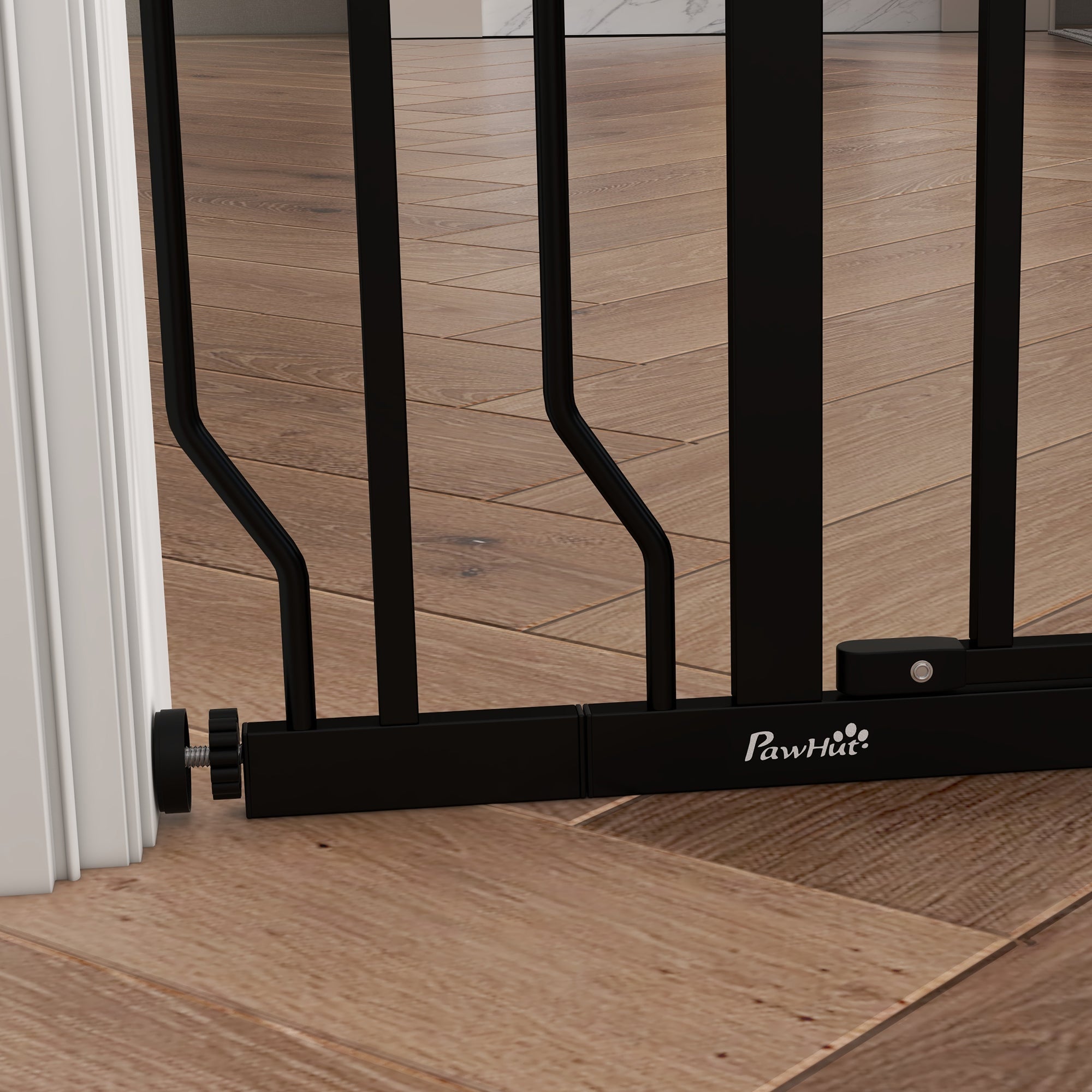 PawHut Dog Gate Wide Stair Gate w/ Door Pressure Fit Pets Barrier for Doorway, Hallway, 76H x 75-95W cm - Black