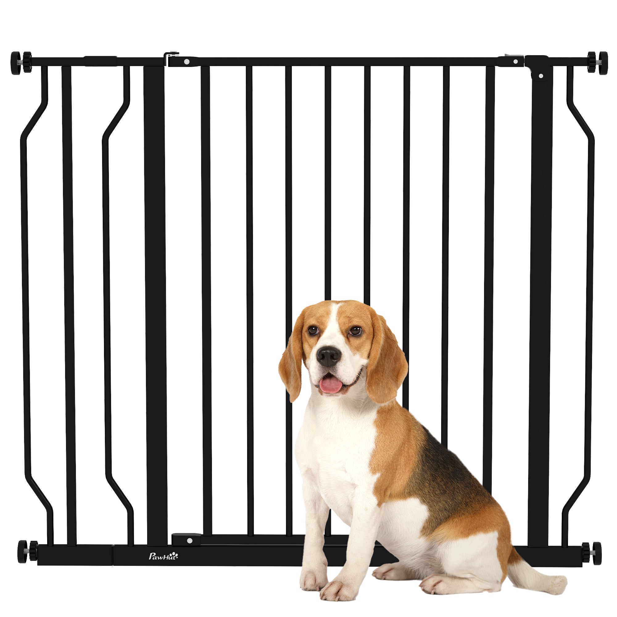 PawHut Dog Gate Wide Stair Gate w/ Door Pressure Fit Pets Barrier for Doorway, Hallway, 76H x 75-95W cm - Black