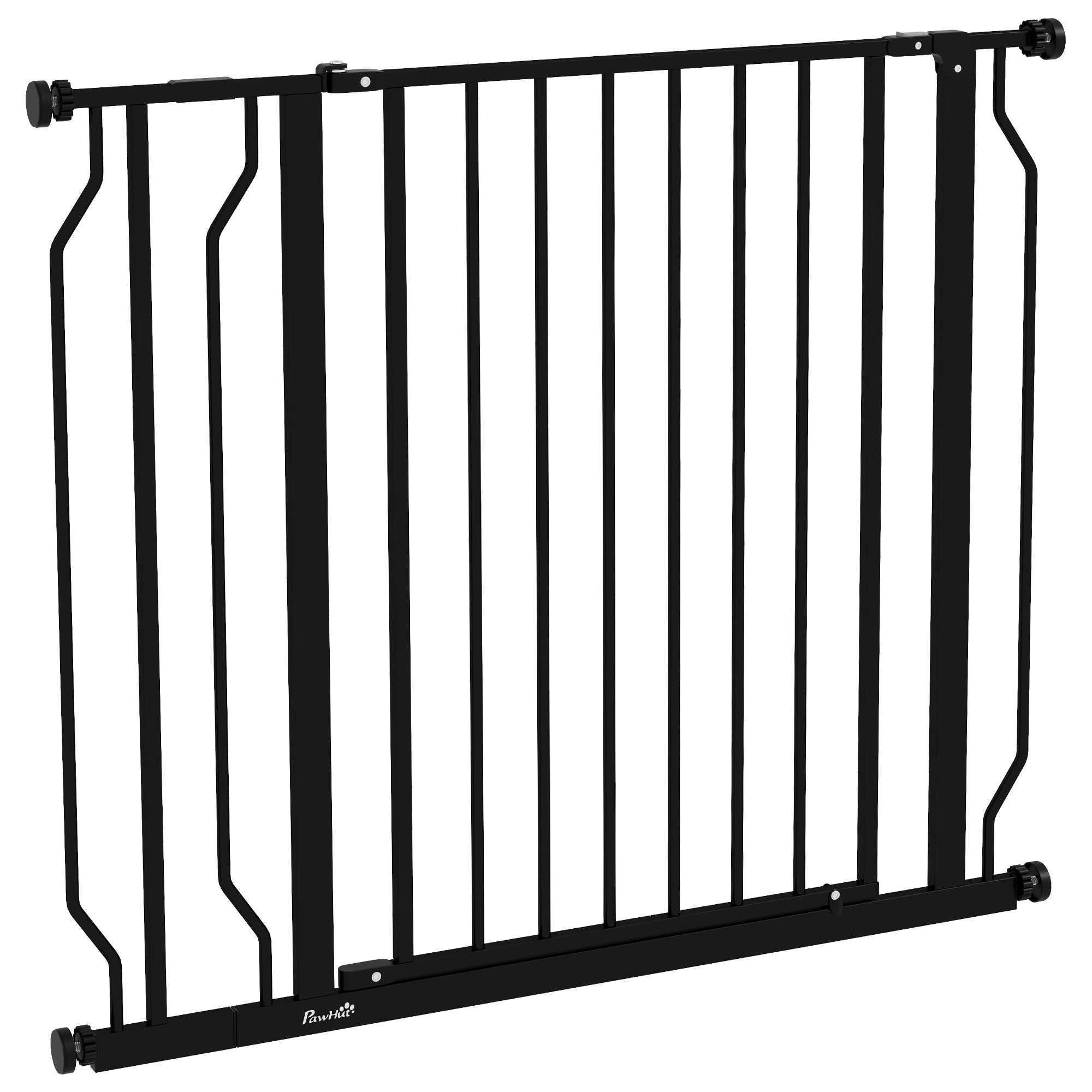 PawHut Dog Gate Wide Stair Gate w/ Door Pressure Fit Pets Barrier for Doorway, Hallway, 76H x 75-95W cm - Black