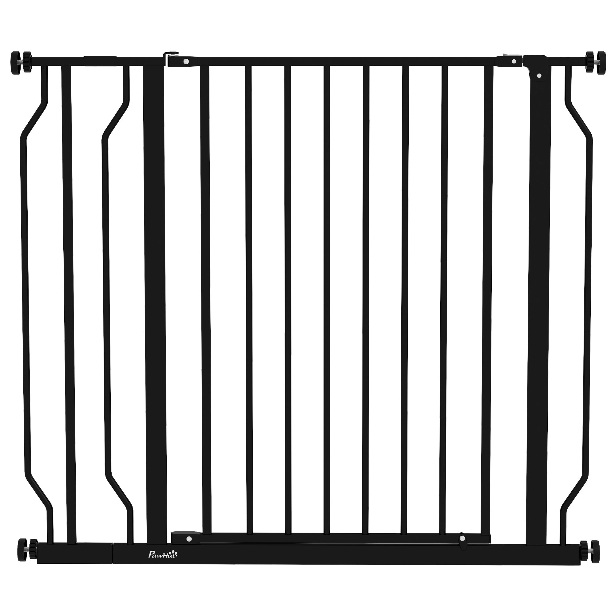PawHut Dog Gate Wide Stair Gate w/ Door Pressure Fit Pets Barrier for Doorway, Hallway, 76H x 75-95W cm - Black