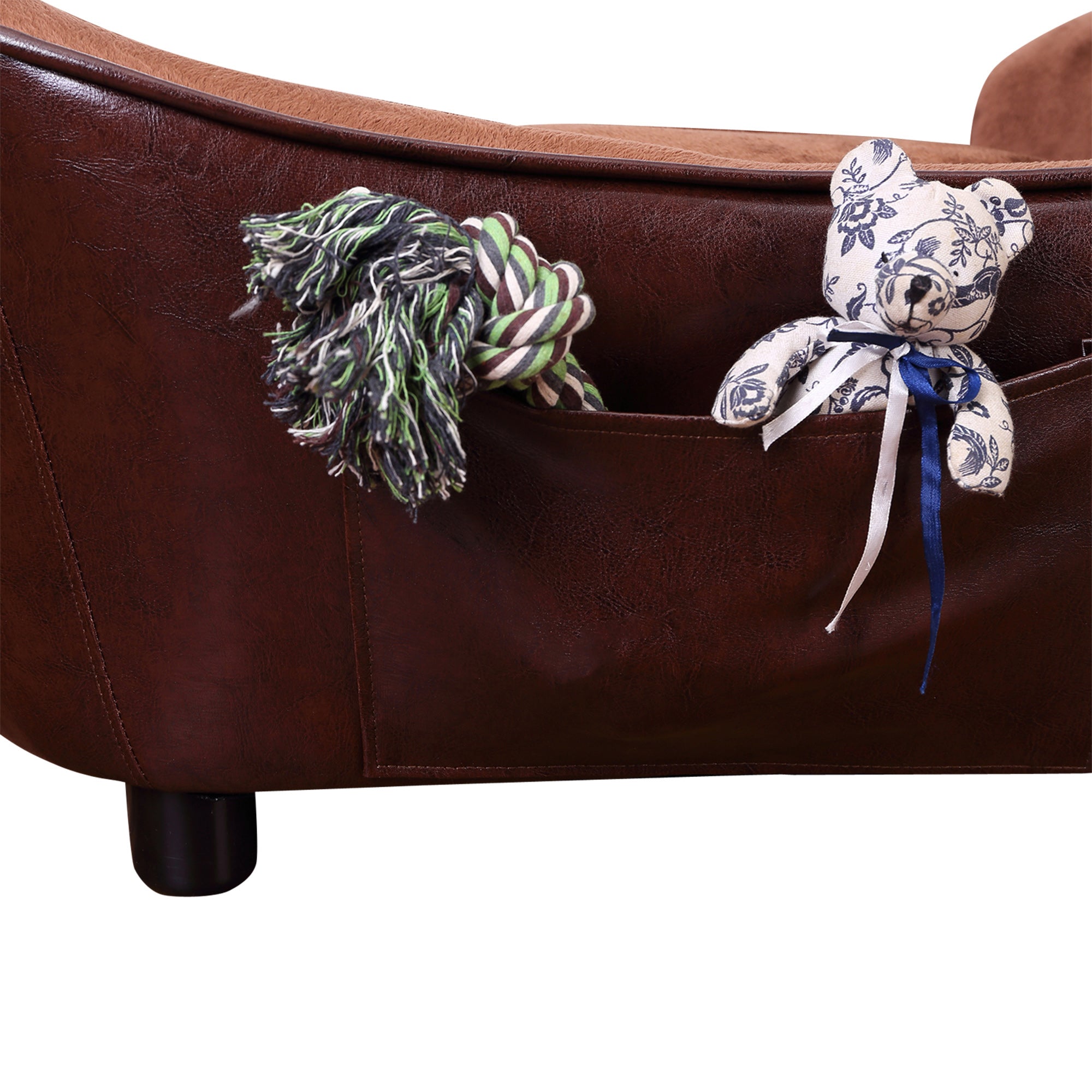 PawHut Dog Sofa Chair with Legs, Pet Couch with Soft Cushion for Small Dogs Cats, Brown, 78 x 57 x 35.5 cm