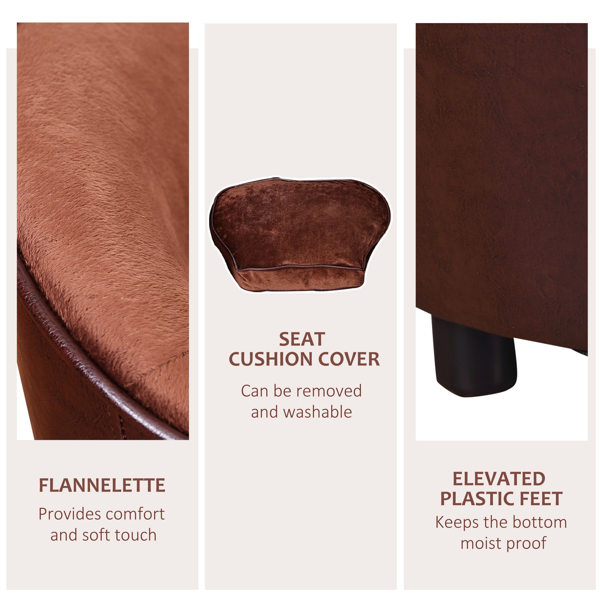 PawHut Dog Sofa Chair with Legs, Pet Couch with Soft Cushion for Small Dogs Cats, Brown, 78 x 57 x 35.5 cm