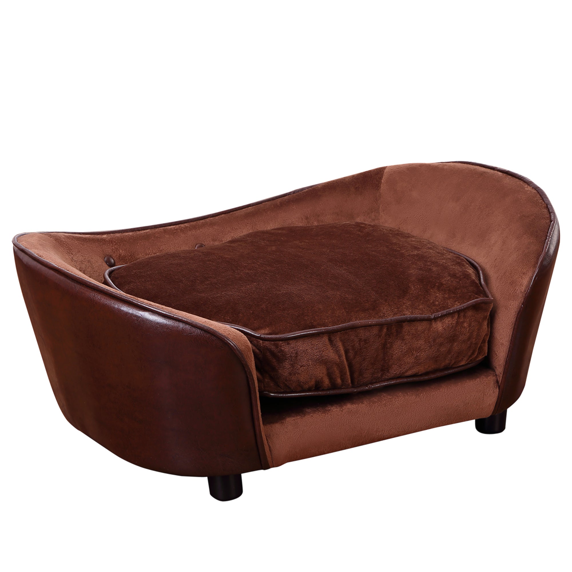 PawHut Dog Sofa Chair with Legs, Pet Couch with Soft Cushion for Small Dogs Cats, Brown, 78 x 57 x 35.5 cm