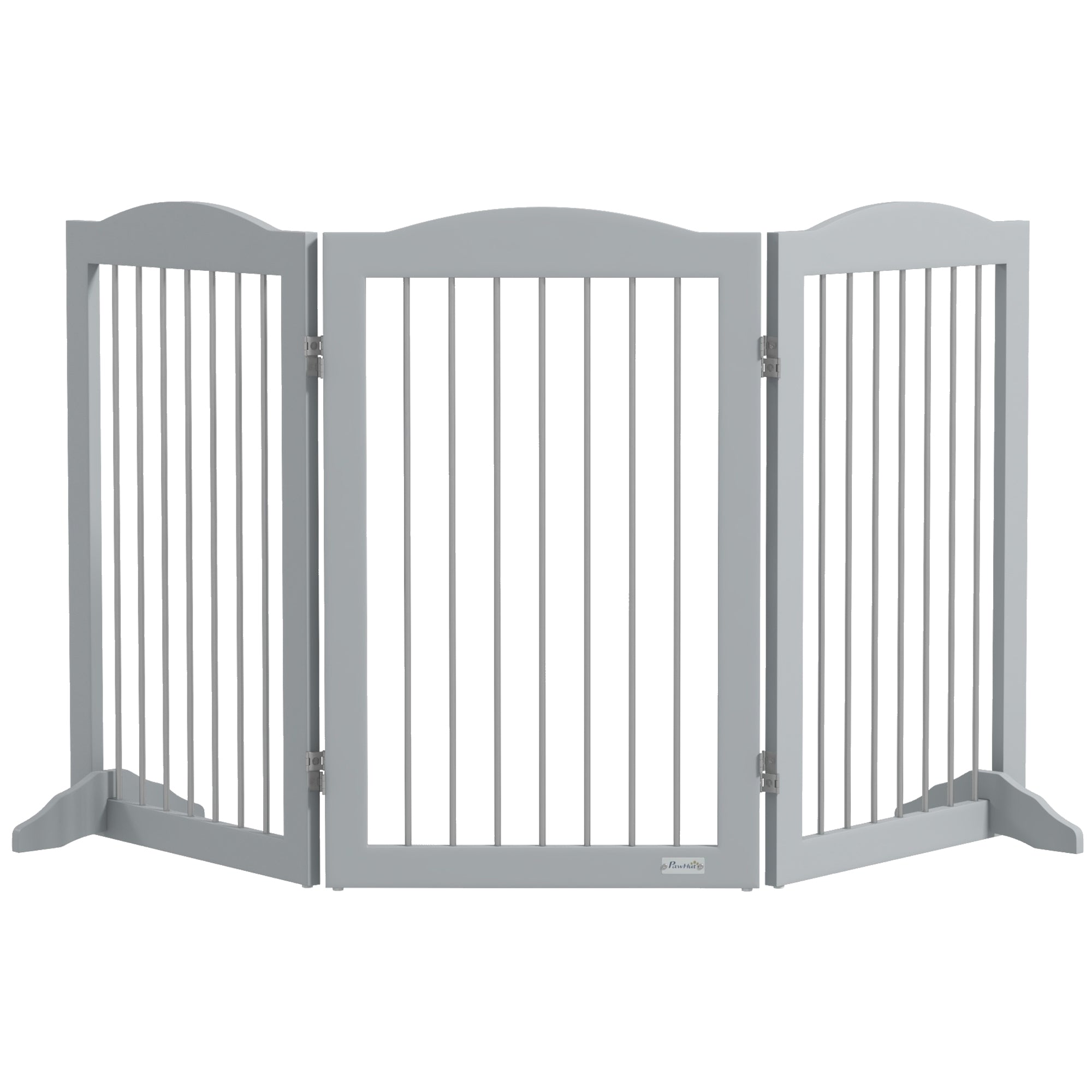 PawHut Foldable Dog Gate, Freestanding Pet Gate, Dog Barrier with Two Support Feet, for Doorways, Stairs, Halls - Grey